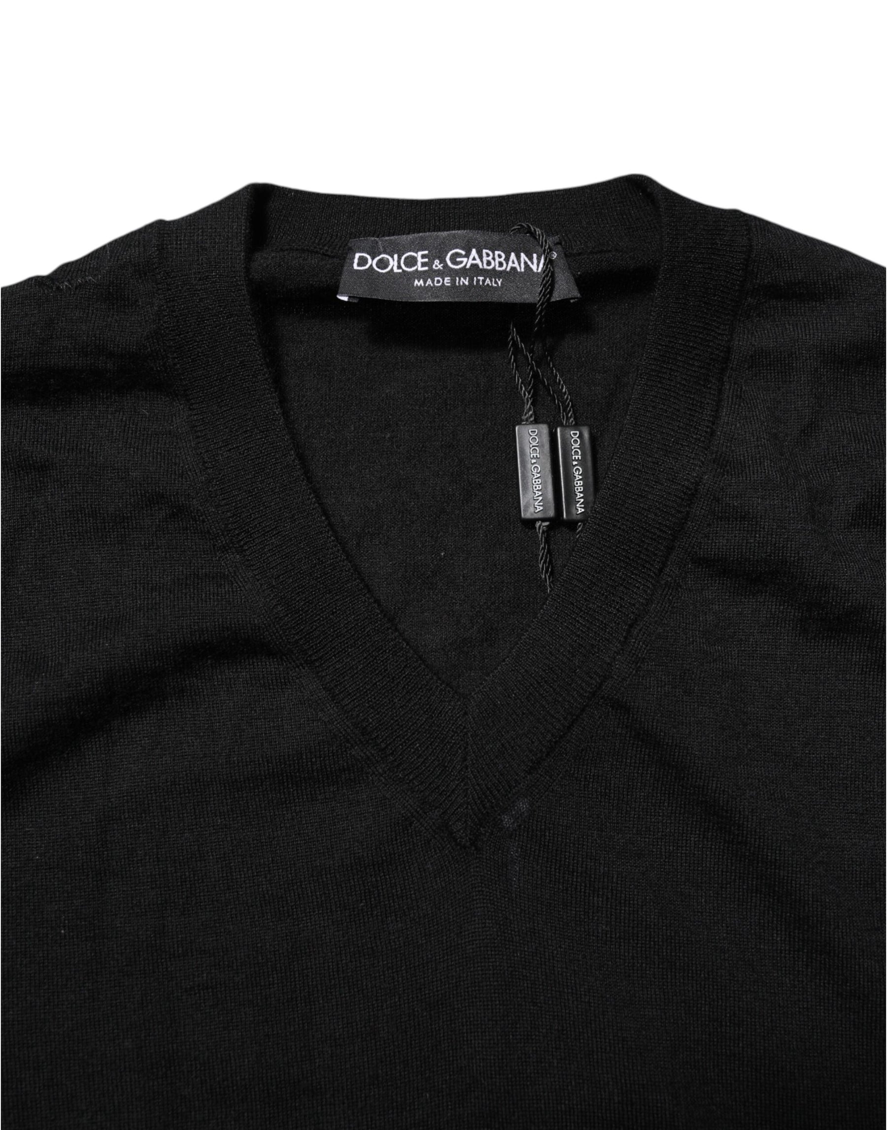 Dolce & Gabbana Black Cashmere V-Neck Long Sleeves T-shirt | Regal Royce