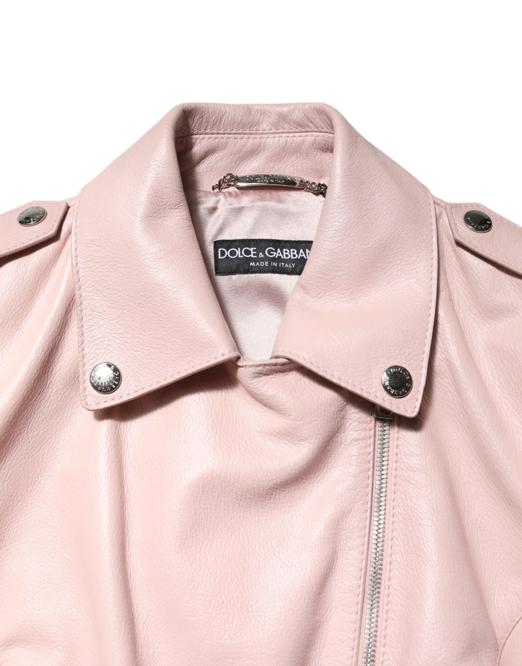 Dolce & Gabbana Light Pink Collar Leather Women Biker Jacket