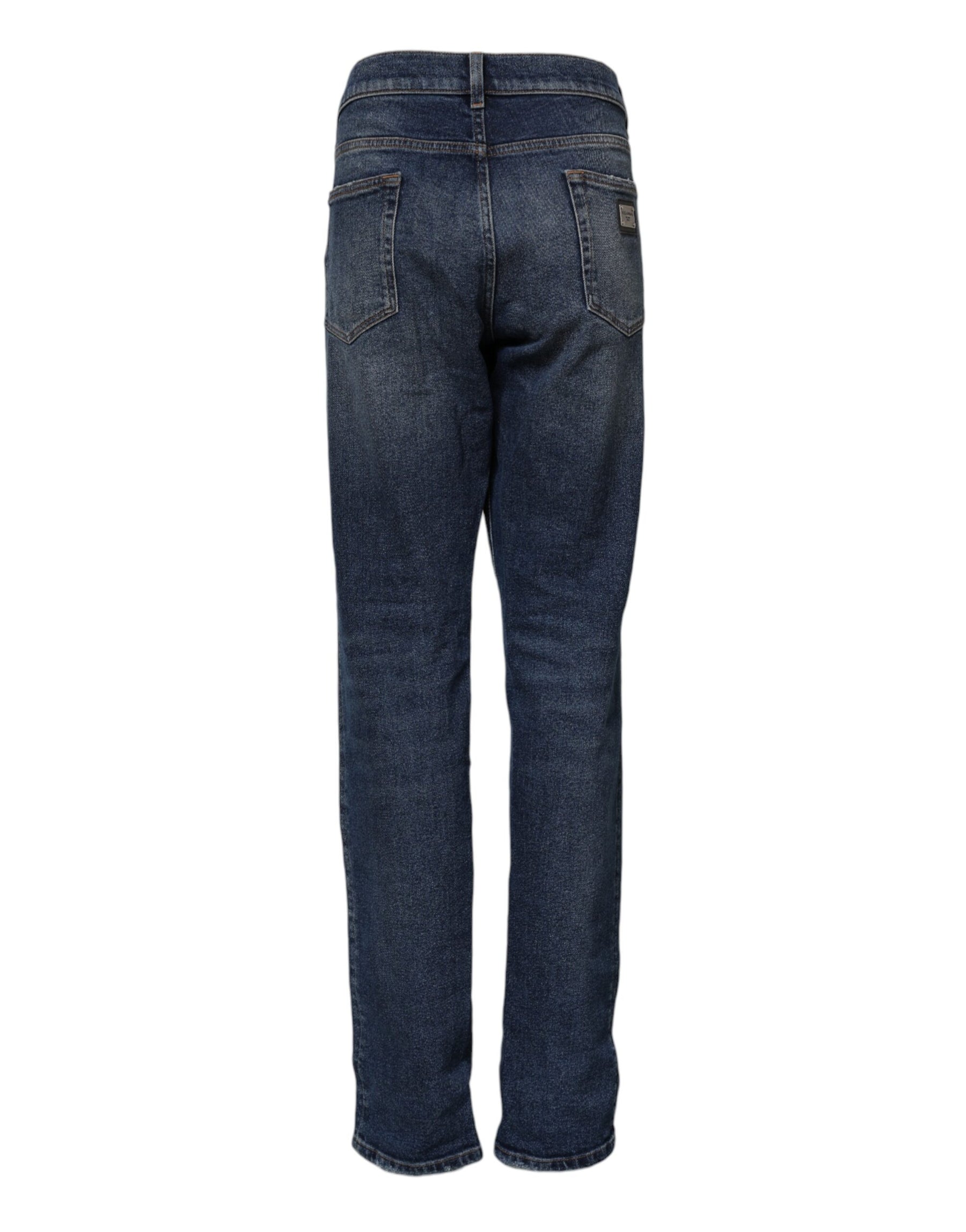Dolce & Gabbana Blue Cotton Mid Waisted Straight Denim Jeans | Regal Royce