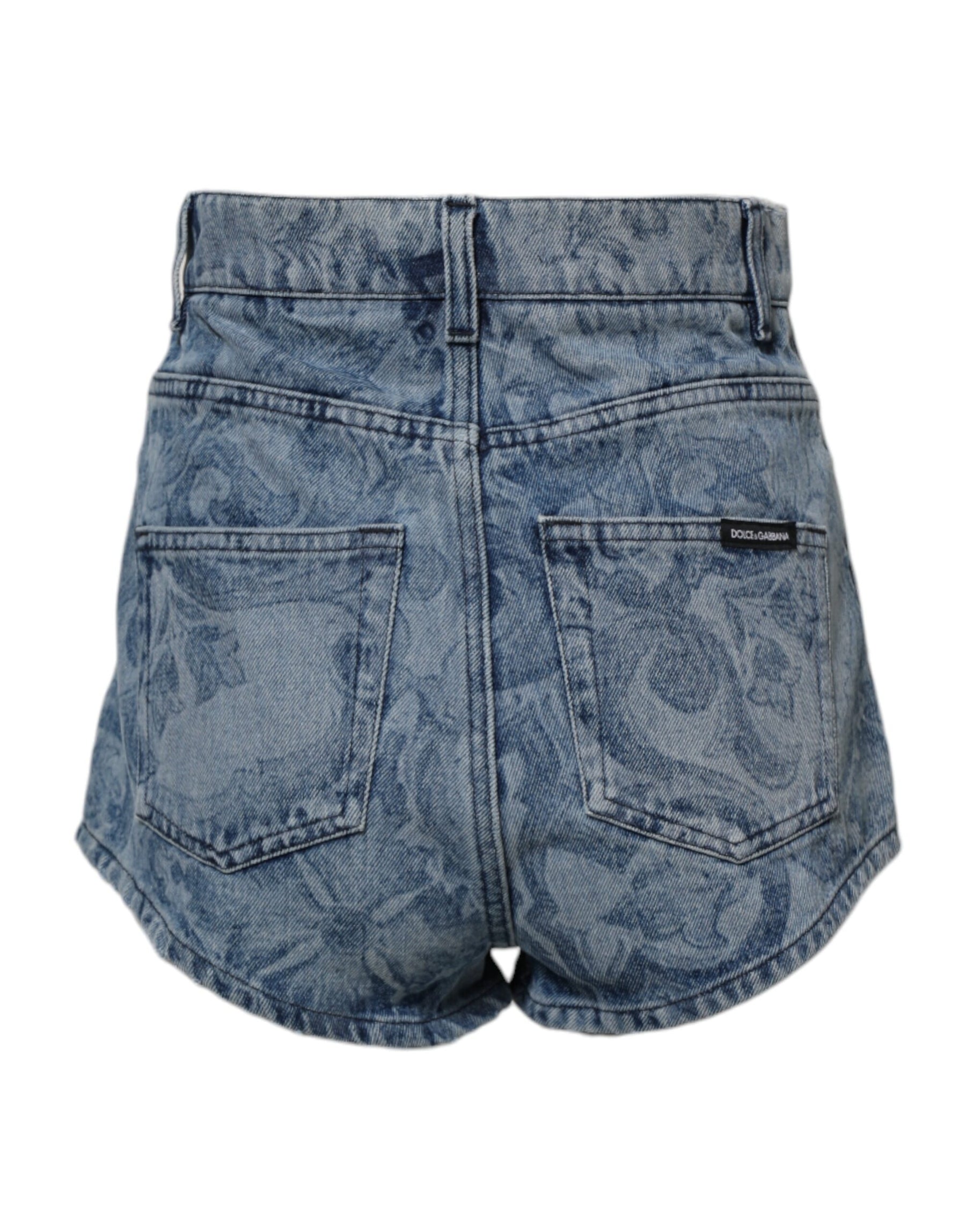 Dolce & Gabbana Blue Floral Print Denim Cotton Hot Pants Shorts | Regal Royce