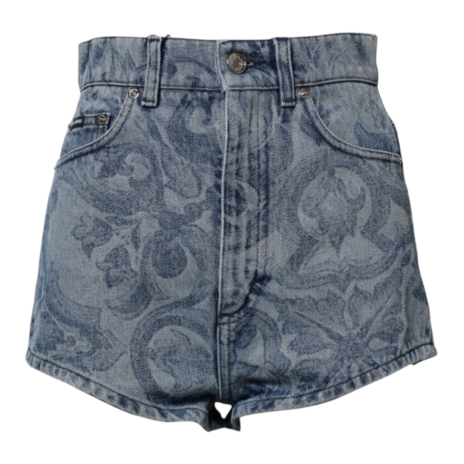 Dolce & Gabbana Blue Floral Print Denim Cotton Hot Pants Shorts | Regal Royce