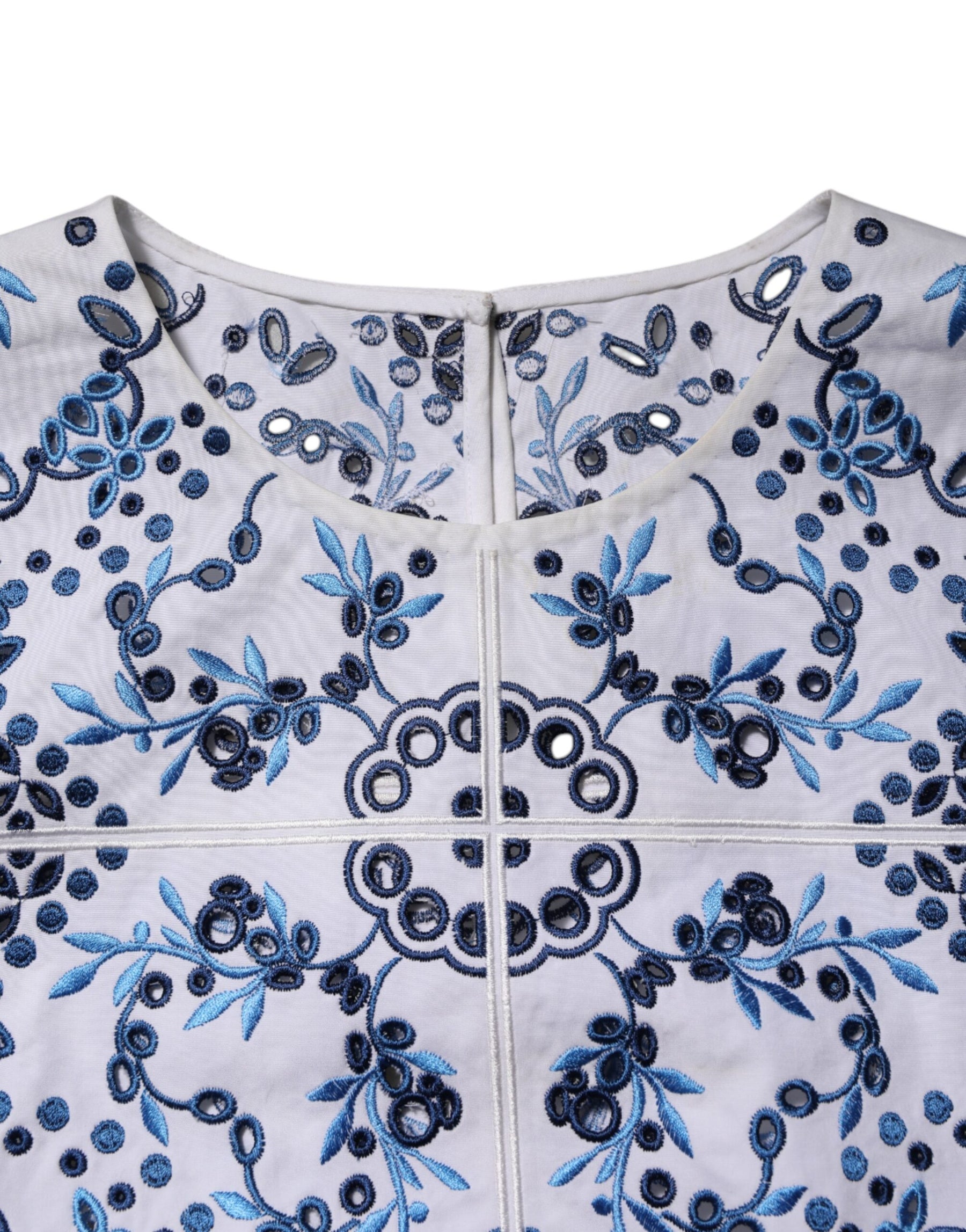 Dolce & Gabbana Blue Lace Eyelet Crew Neck Blouse Top | Regal Royce