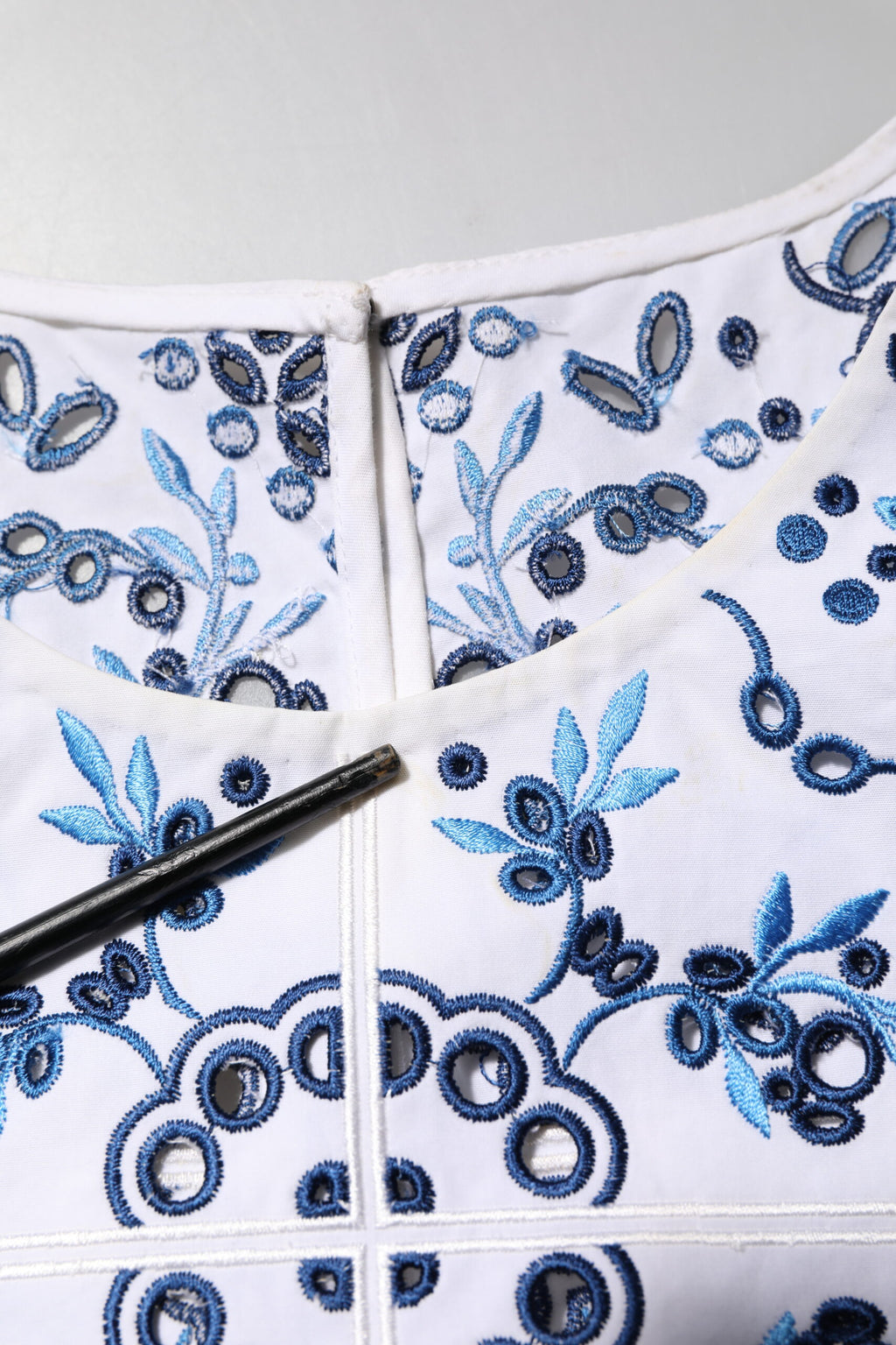 Dolce & Gabbana Blue Lace Eyelet Crew Neck Blouse Top