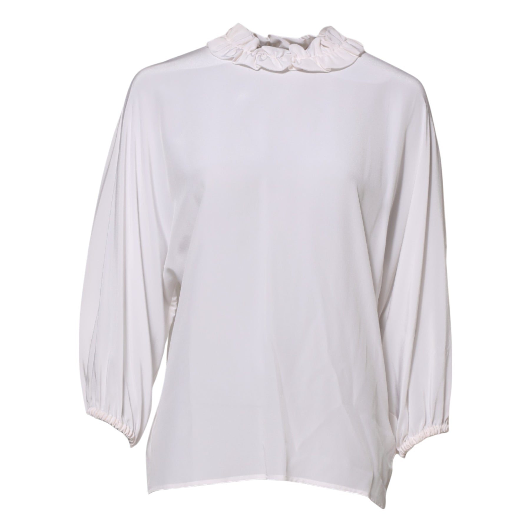 Dolce & Gabbana White Ruffled Neckline Blouse Pullover Top | Regal Royce