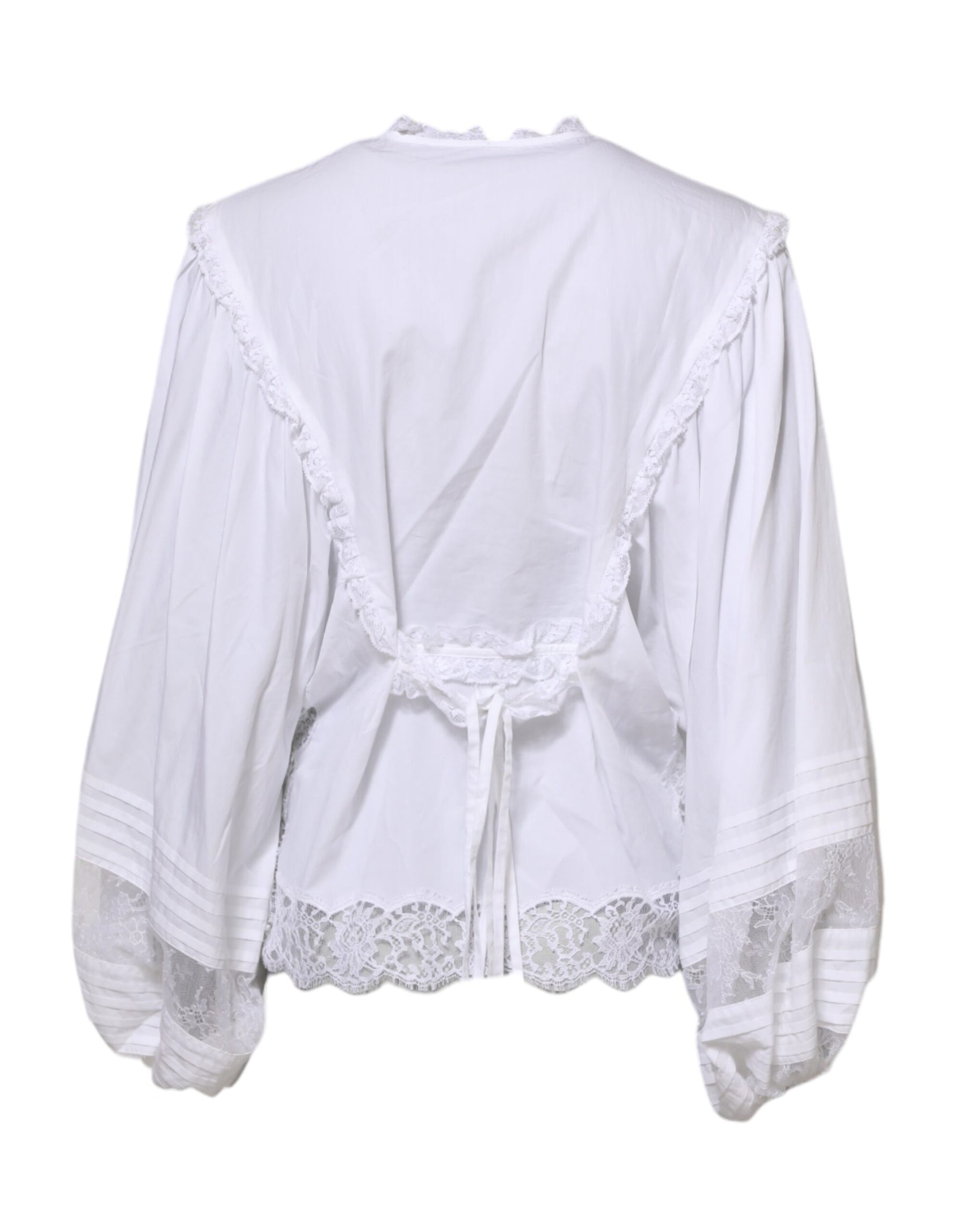 Dolce & Gabbana White Ruffled Lace Embellished Blouse Top | Regal Royce