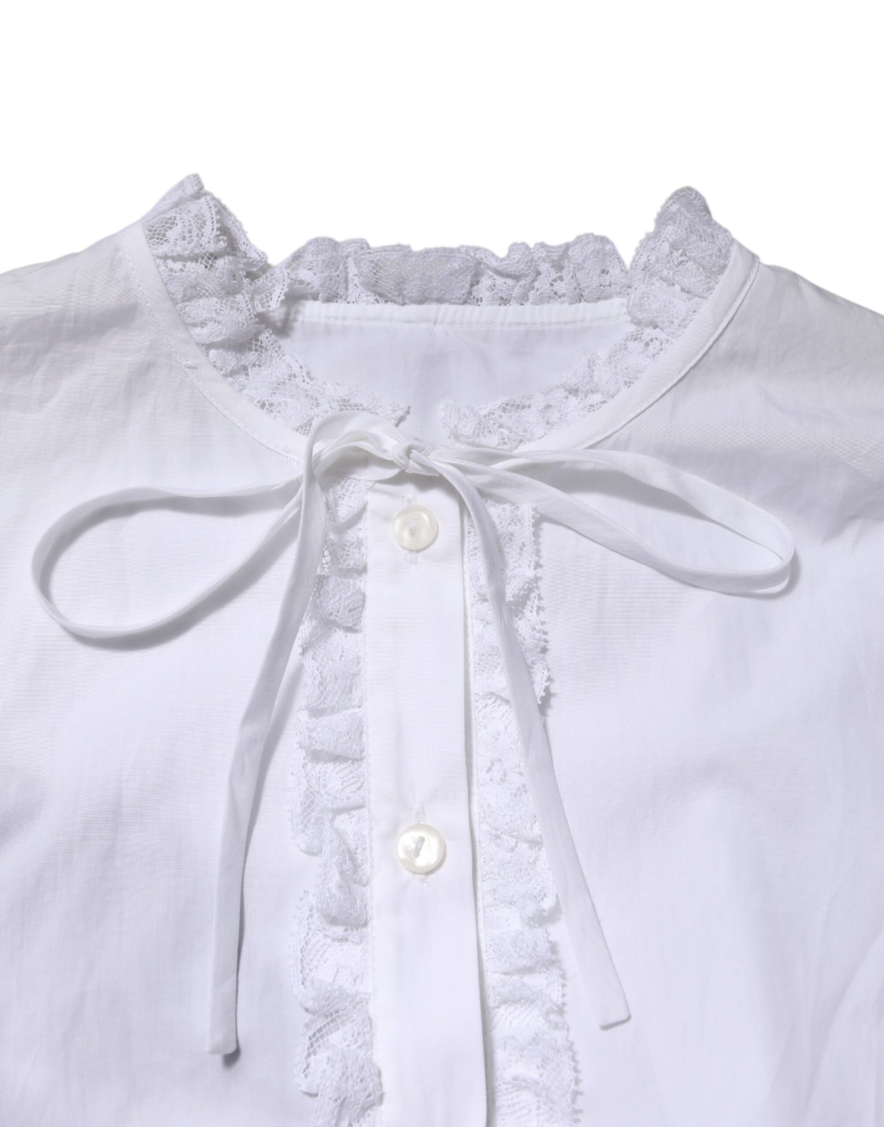 Dolce & Gabbana White Ruffled Lace Embellished Blouse Top | Regal Royce