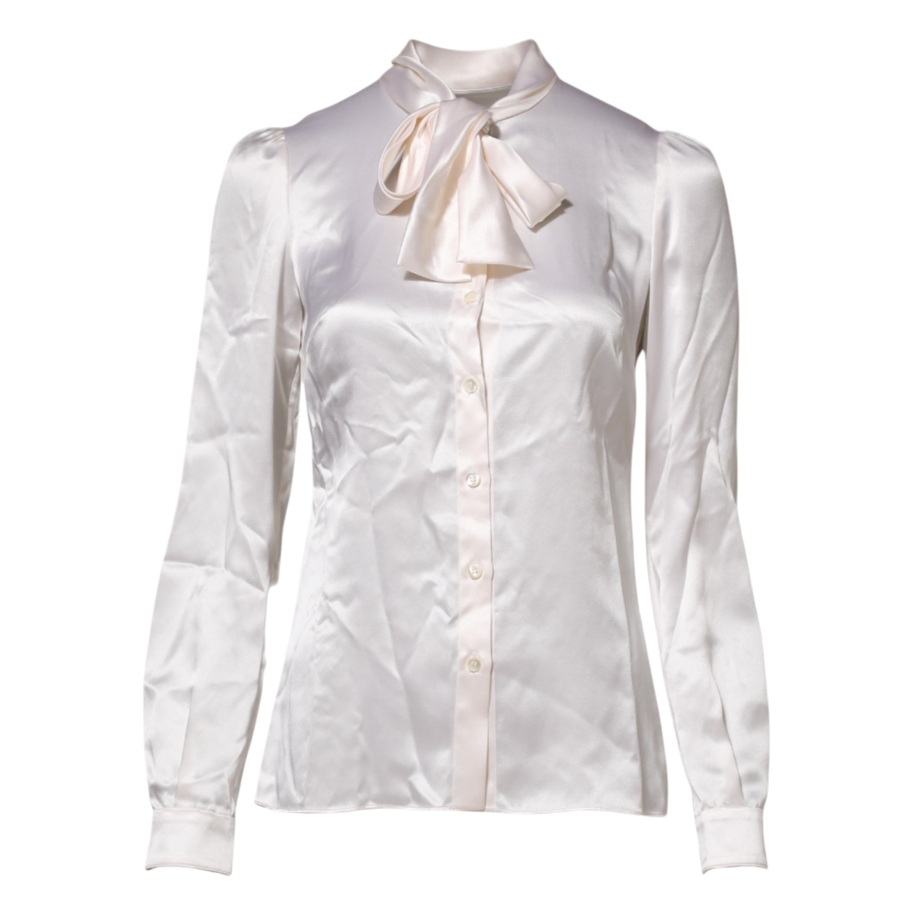 Dolce & Gabbana White Ascot Collar Long Sleeve Blouse Top | Regal Royce