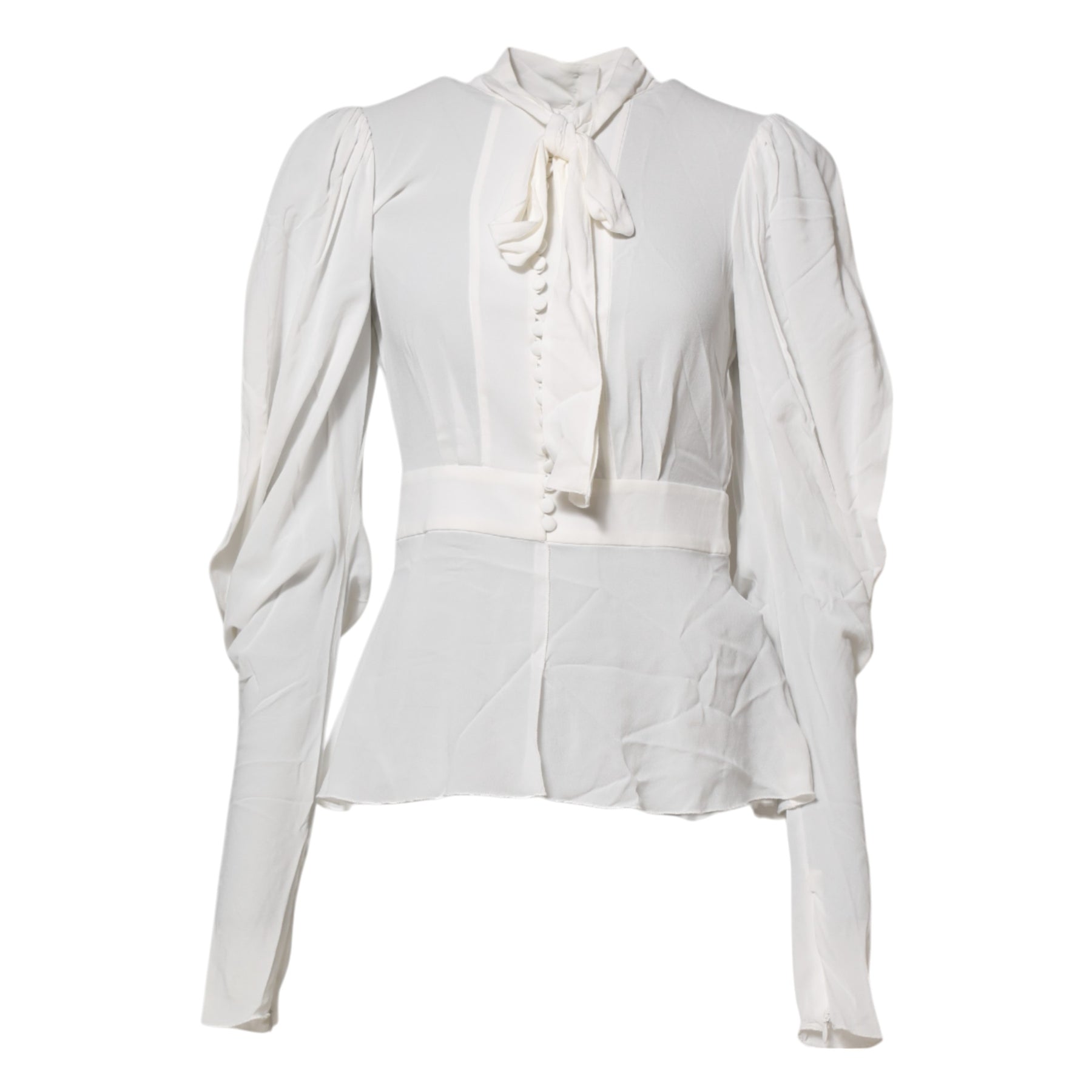 Dolce & Gabbana White Viscose Ascot Collar Long Sleeves Top | Regal Royce