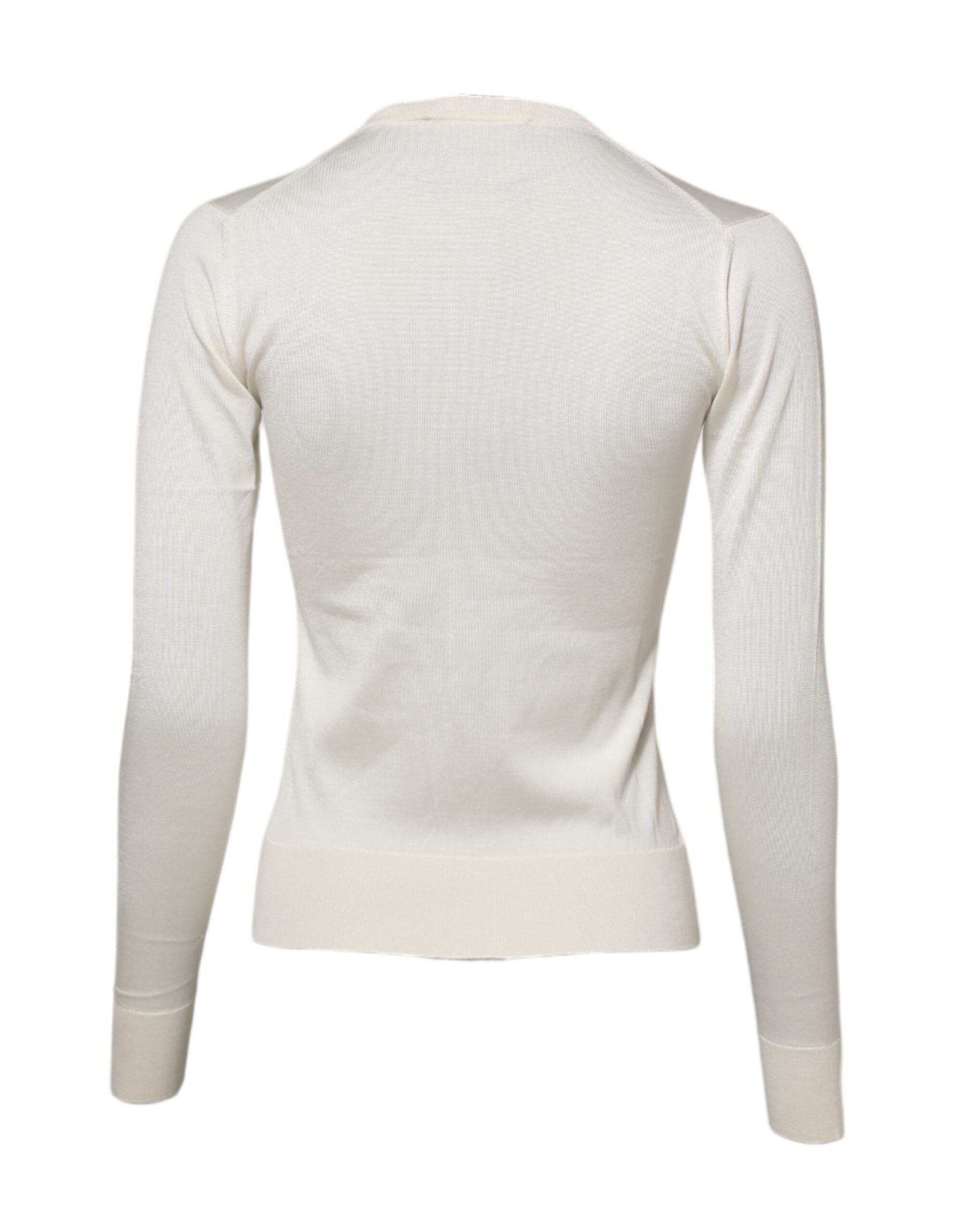 Dolce & Gabbana White Silk Lily Buttoned Cardigan Sweater | Regal Royce