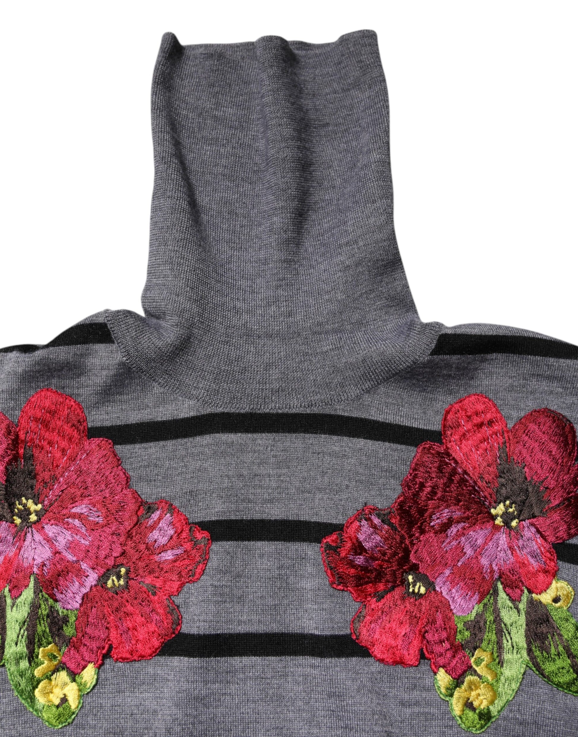 Dolce & Gabbana Gray Floral Embroidery Pullover Sweater