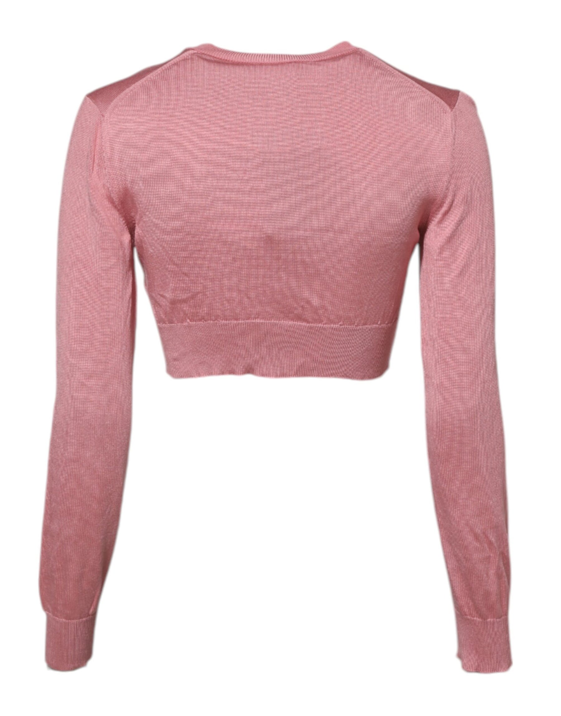 Dolce & Gabbana Pink Silk Cropped Crew Neck Cardigan Sweater | Regal Royce