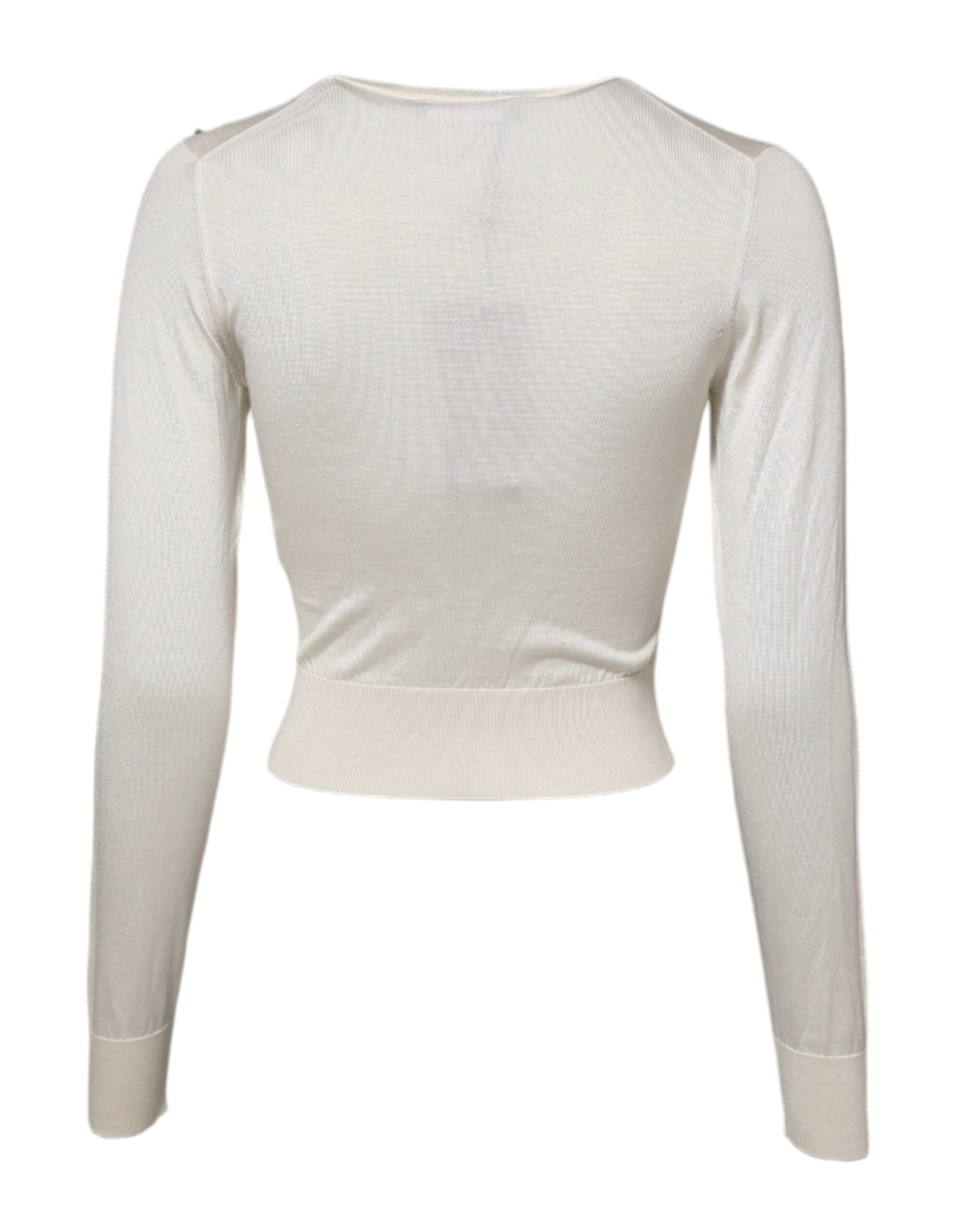 Dolce & Gabbana White Silk Lily Embellished Pullover Sweater | Regal Royce