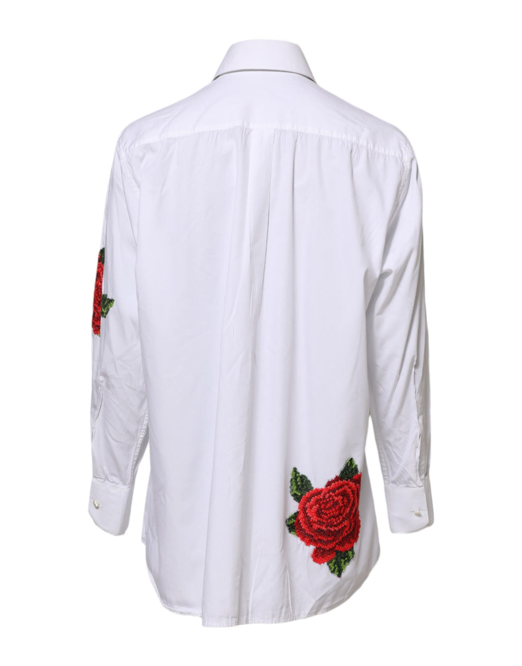 Dolce & Gabbana White Rose Embroidery Collared Shirt Top