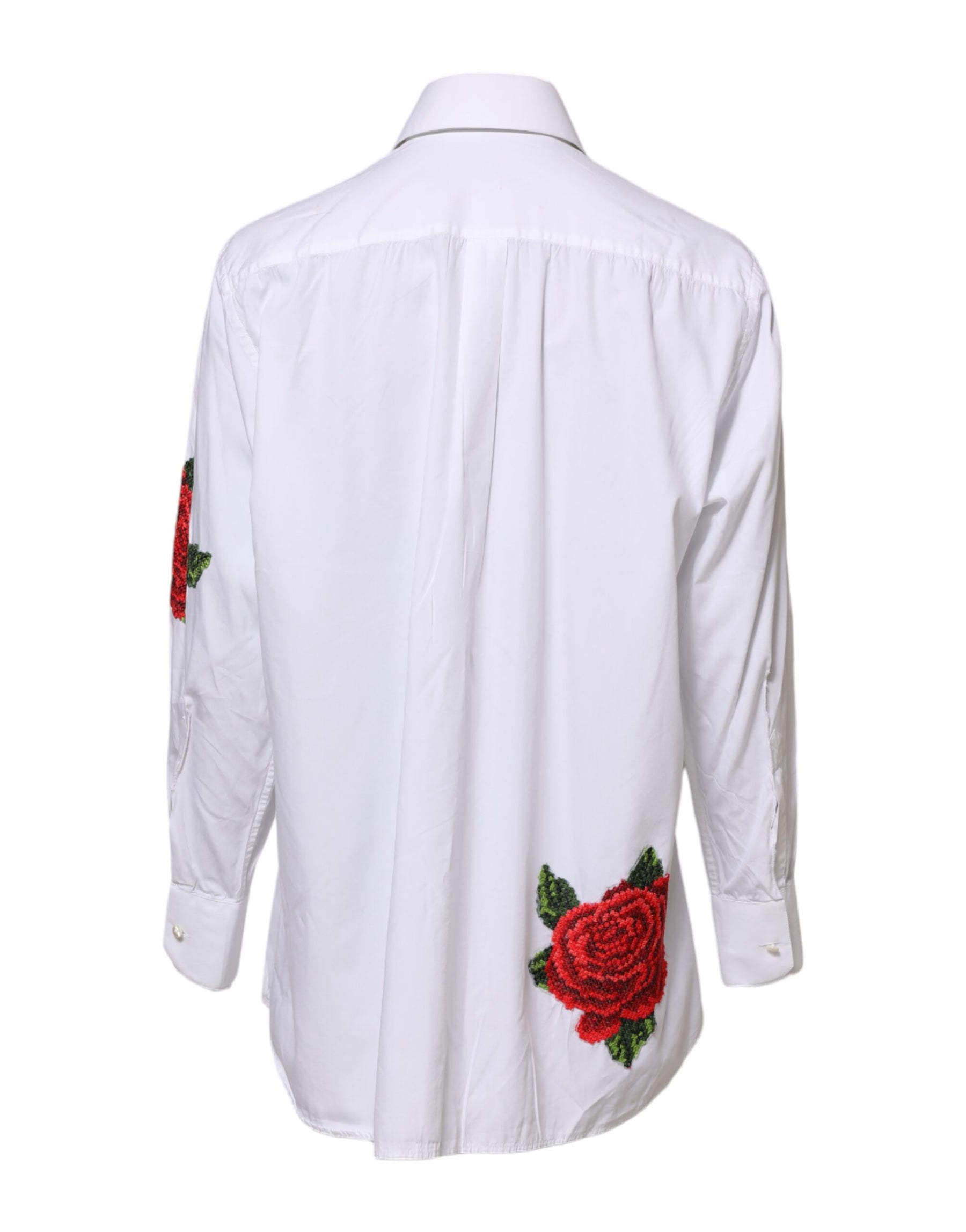 Dolce & Gabbana White Rose Embroidery Collared Shirt Top | Regal Royce