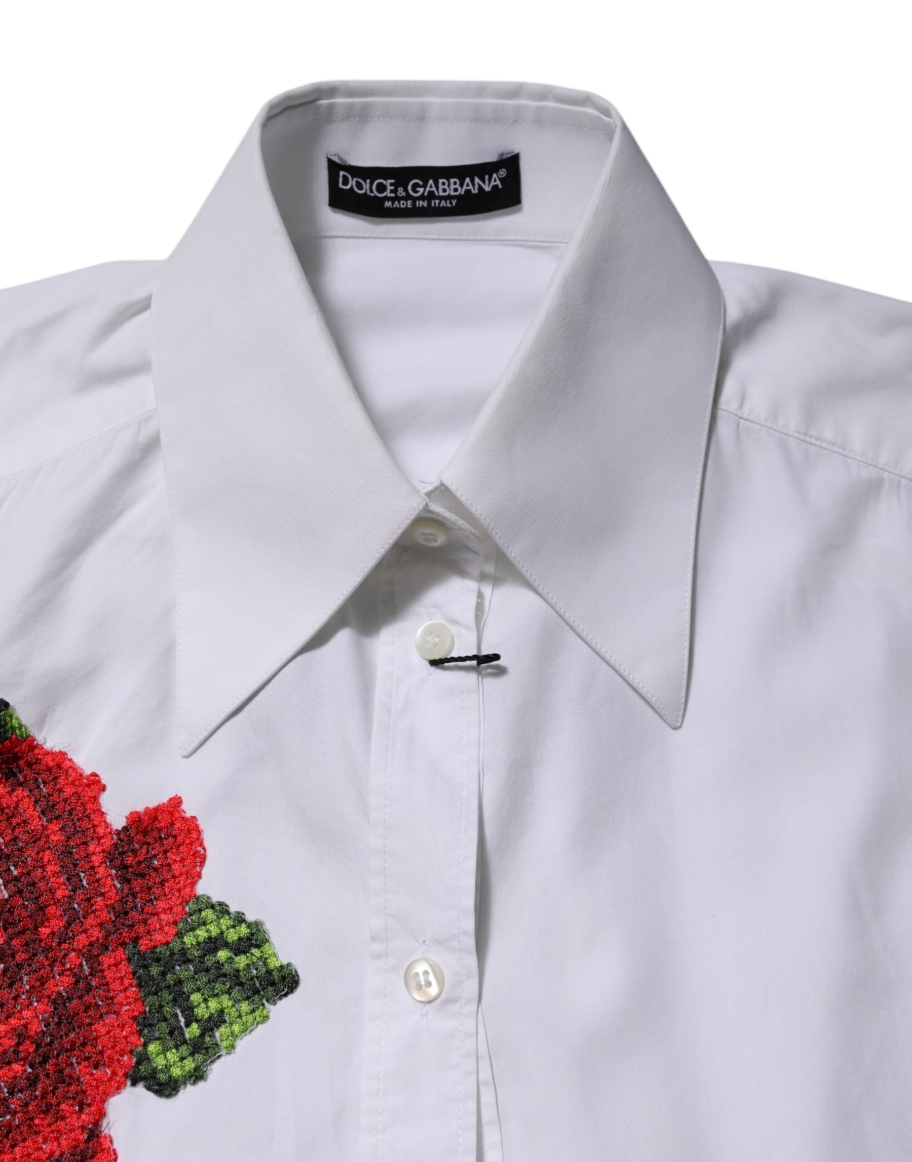 Dolce & Gabbana White Rose Embroidery Collared Shirt Top | Regal Royce