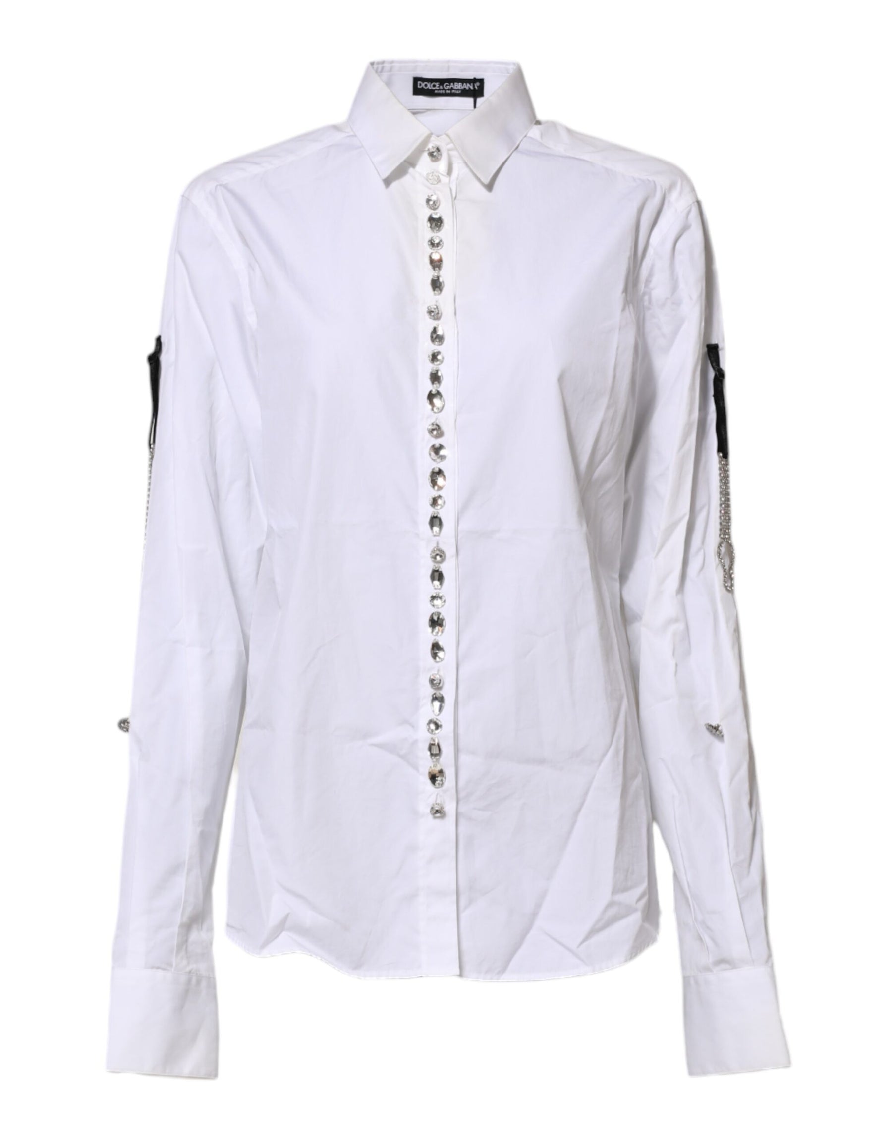 Dolce & Gabbana White Crystal Embellished Collared Shirt Top | Regal Royce