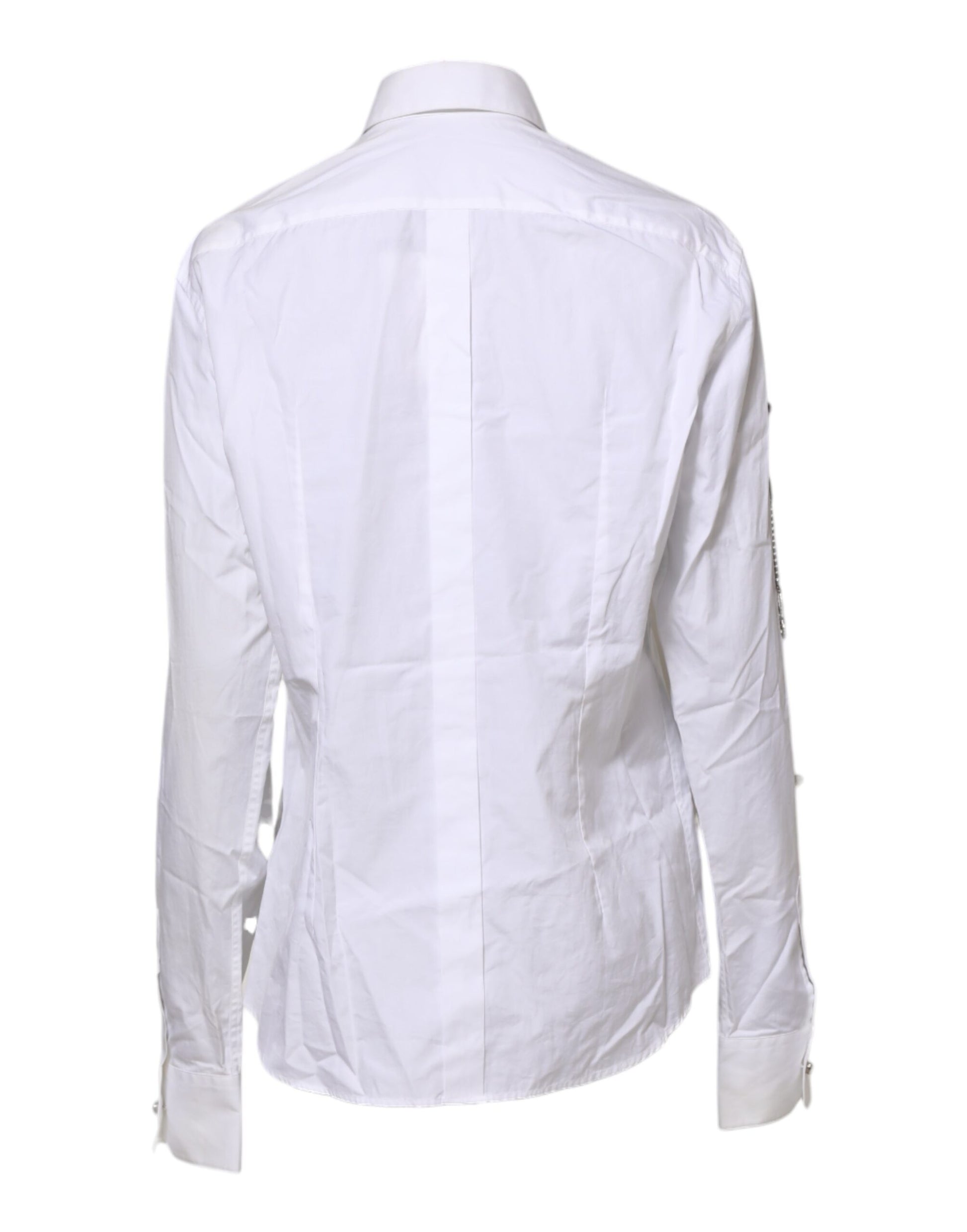 Dolce & Gabbana White Crystal Embellished Collared Shirt Top