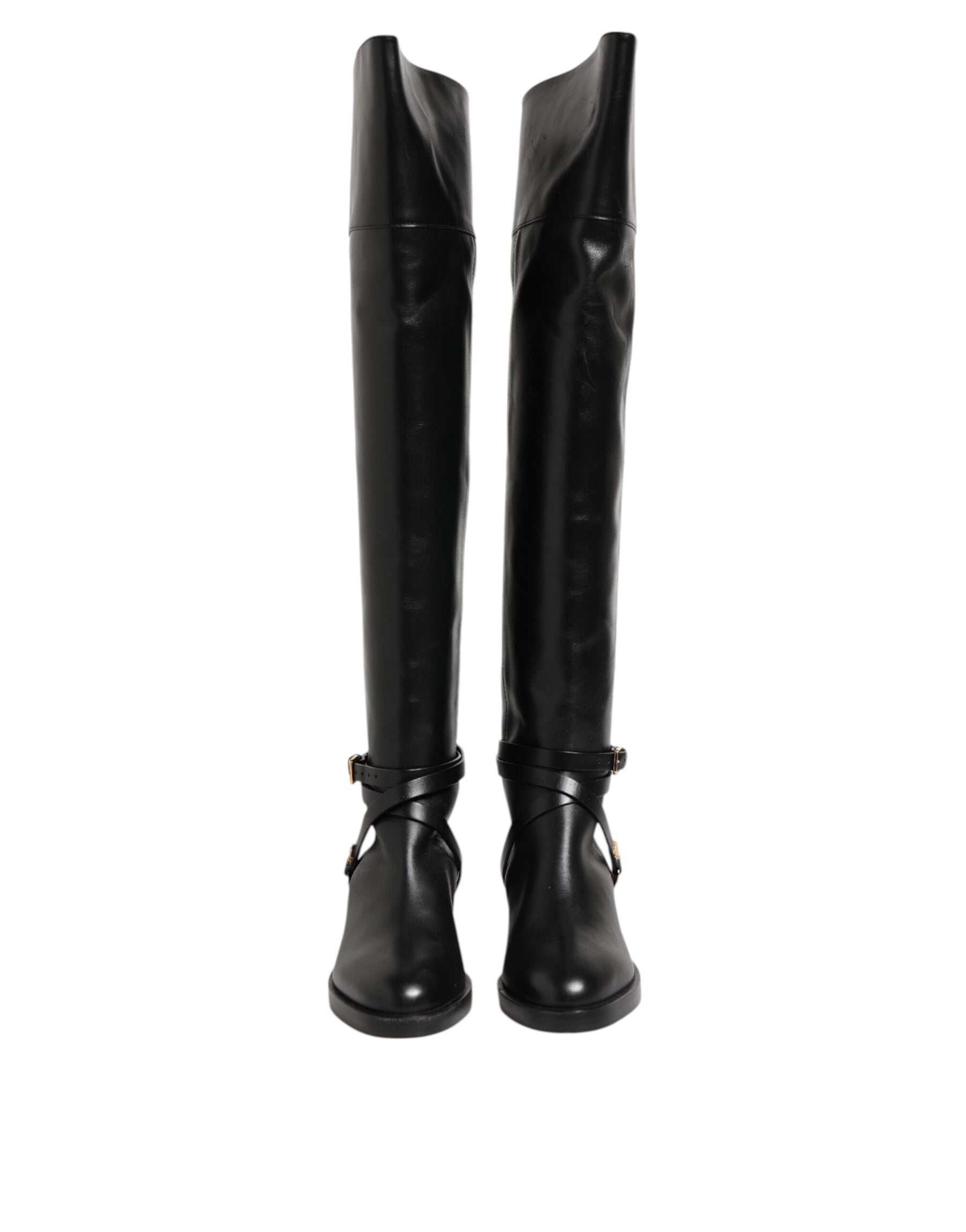 Elisabetta Franchi Black Leather Buckled High Boots Shoes | Regal Royce