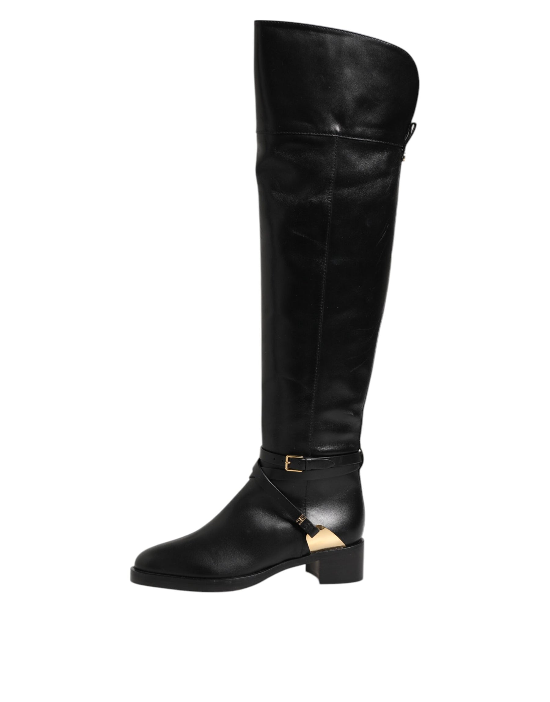 Elisabetta Franchi Black Leather Buckled High Boots Shoes | Regal Royce