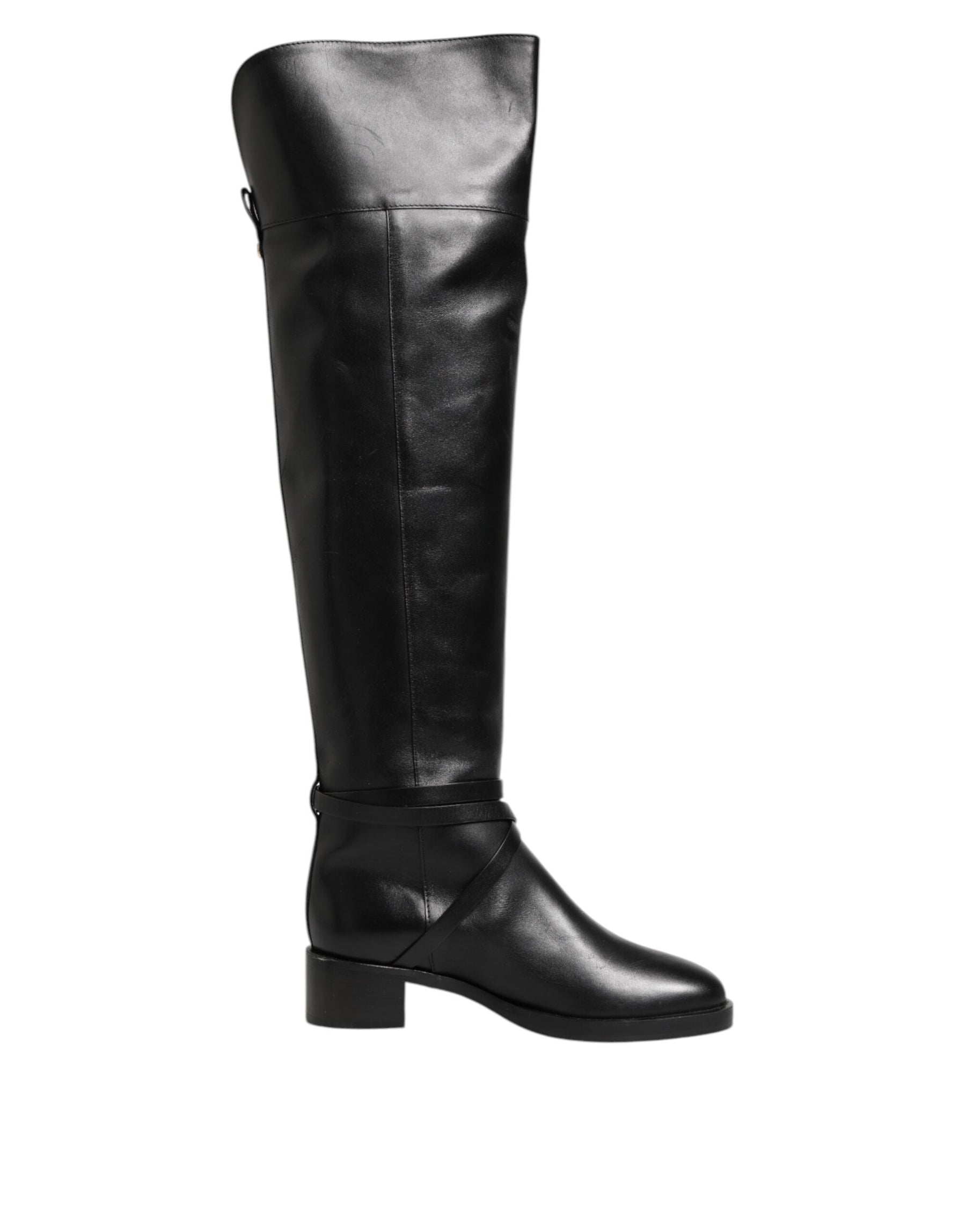 Elisabetta Franchi Black Leather Buckled High Boots Shoes | Regal Royce