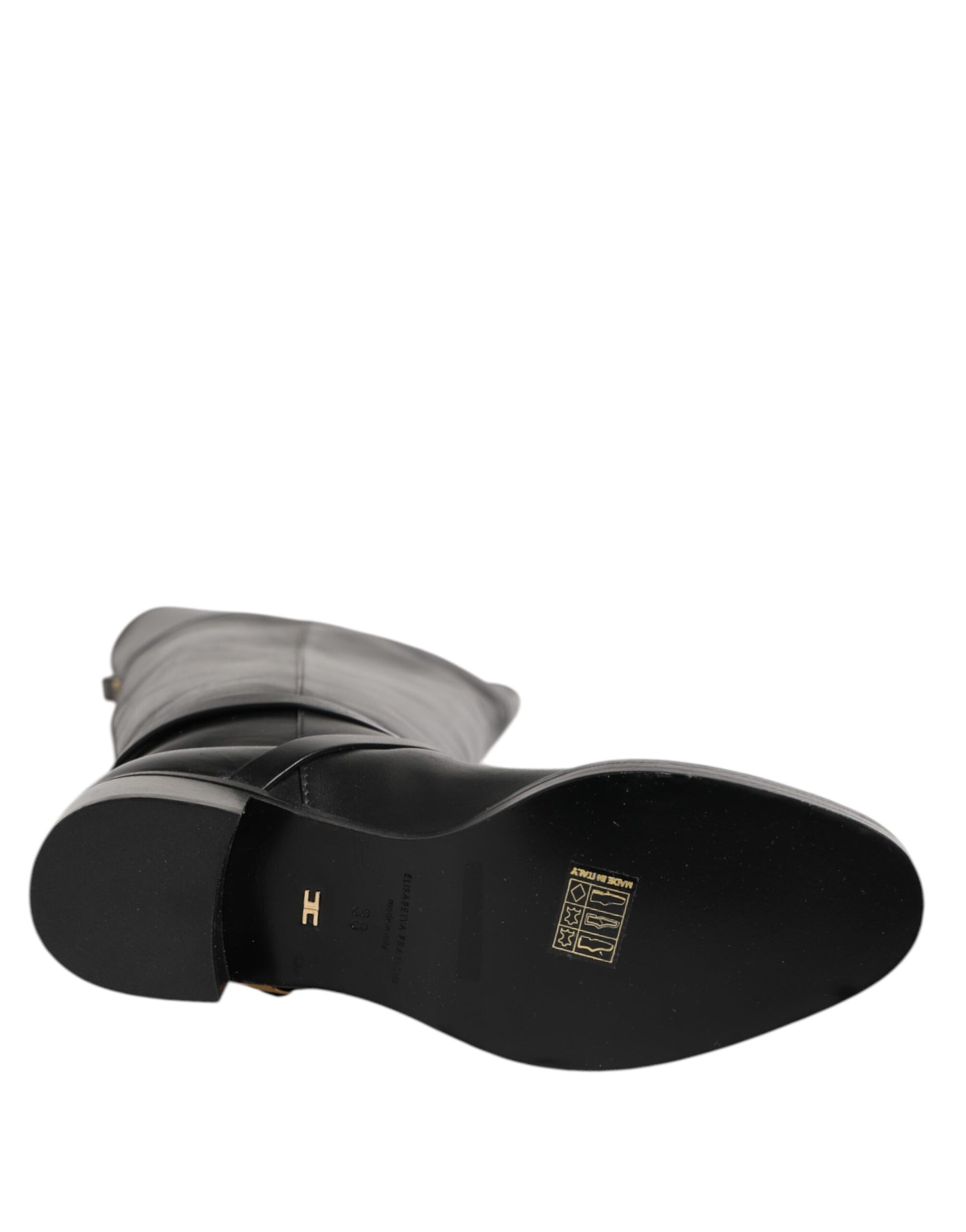 Elisabetta Franchi Black Leather Buckled High Boots Shoes | Regal Royce