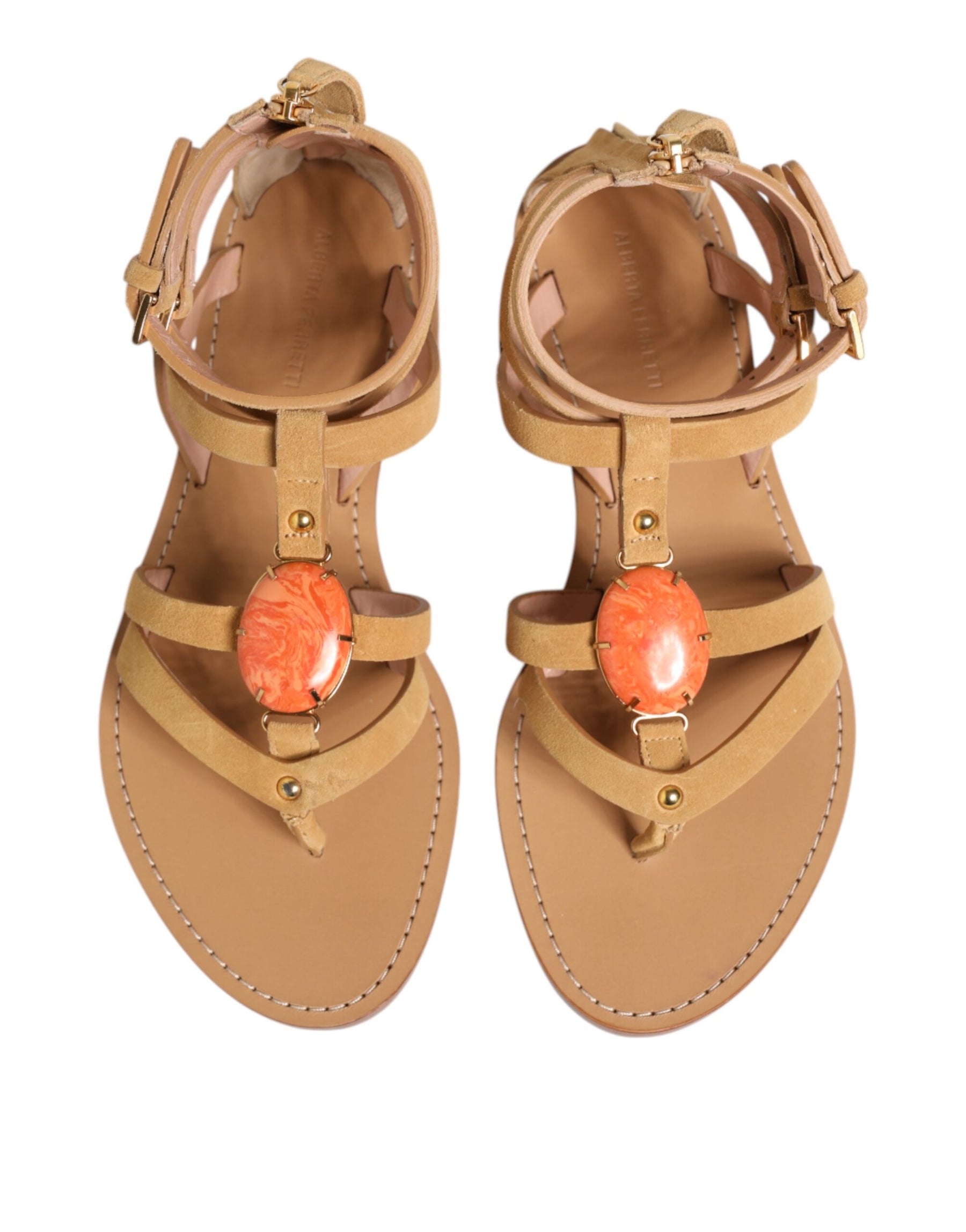 Alberta Ferretti Brown Flip Flops Zipper Ankle Strap Shoes | Regal Royce