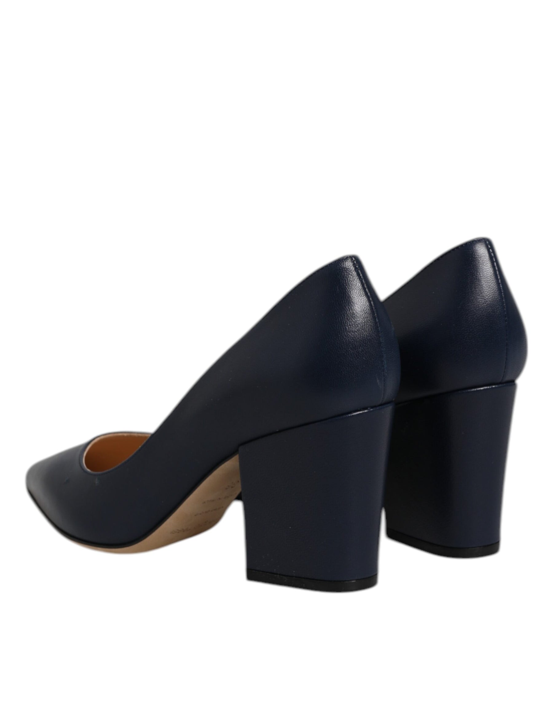 Sergio Rossi Blue Leather Pointed Toe Block Heels Shoes | Regal Royce