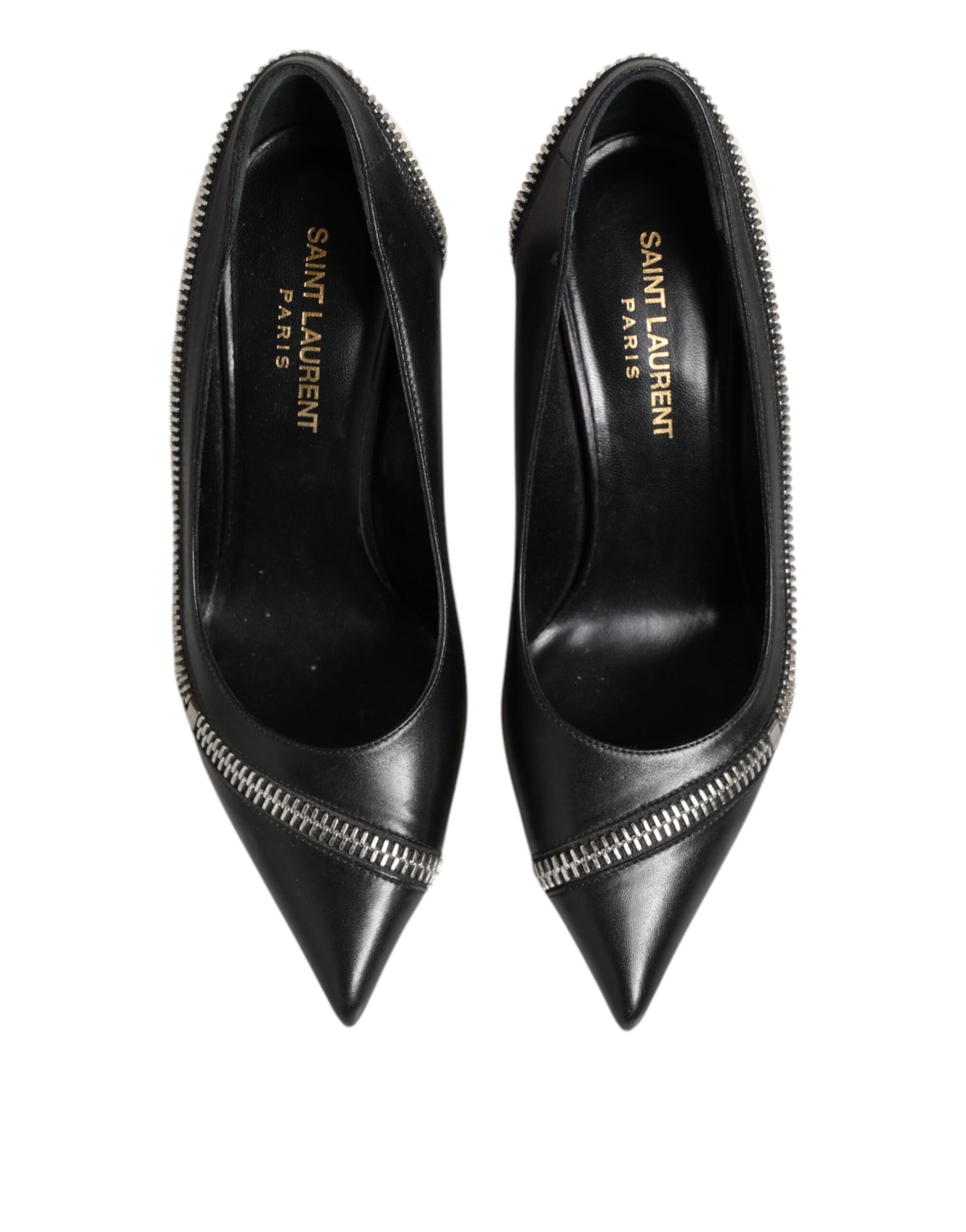 Saint Laurent White Black Leather Pointed Toe Heels Shoes | Regal Royce