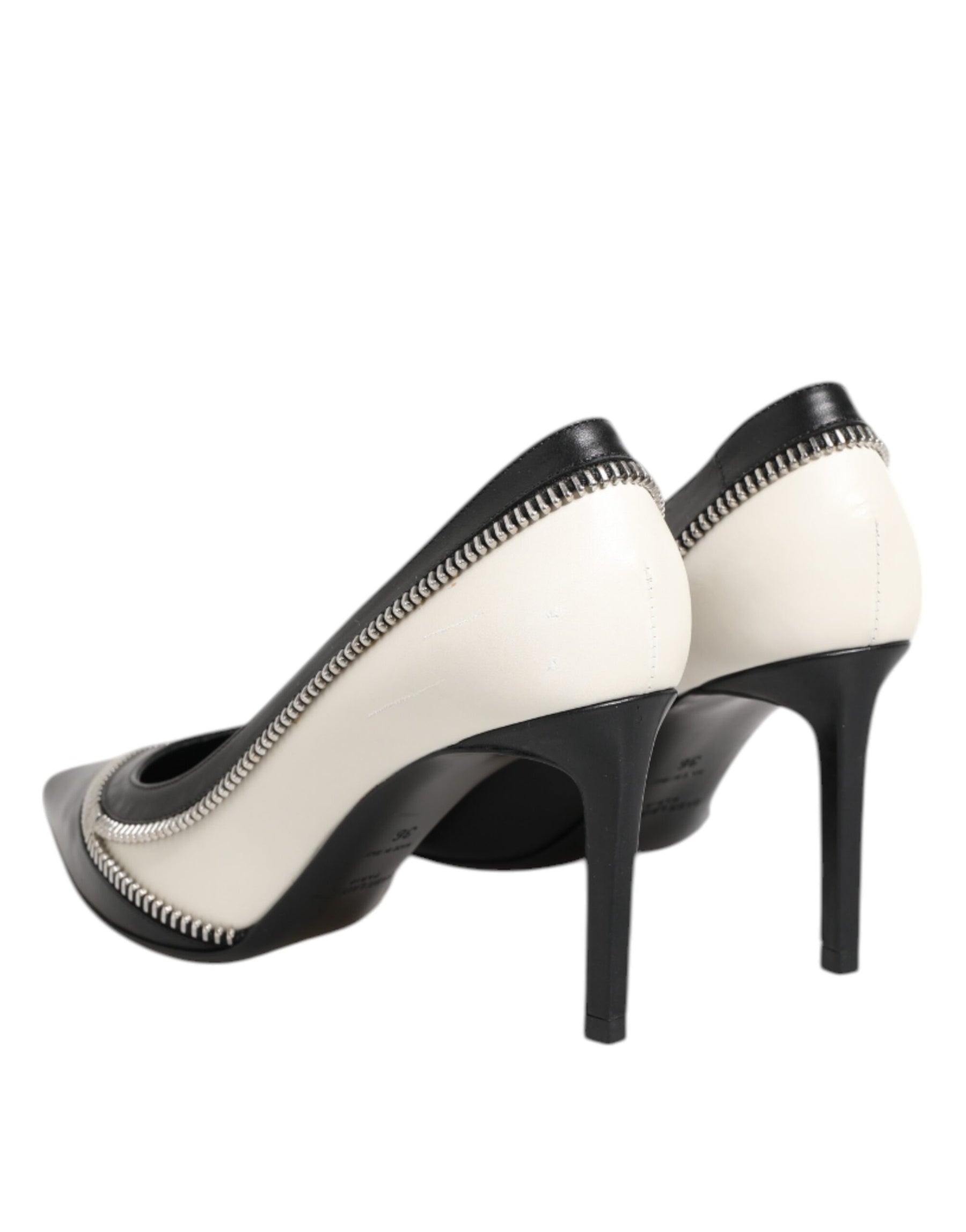 Saint Laurent White Black Leather Pointed Toe Heels Shoes | Regal Royce