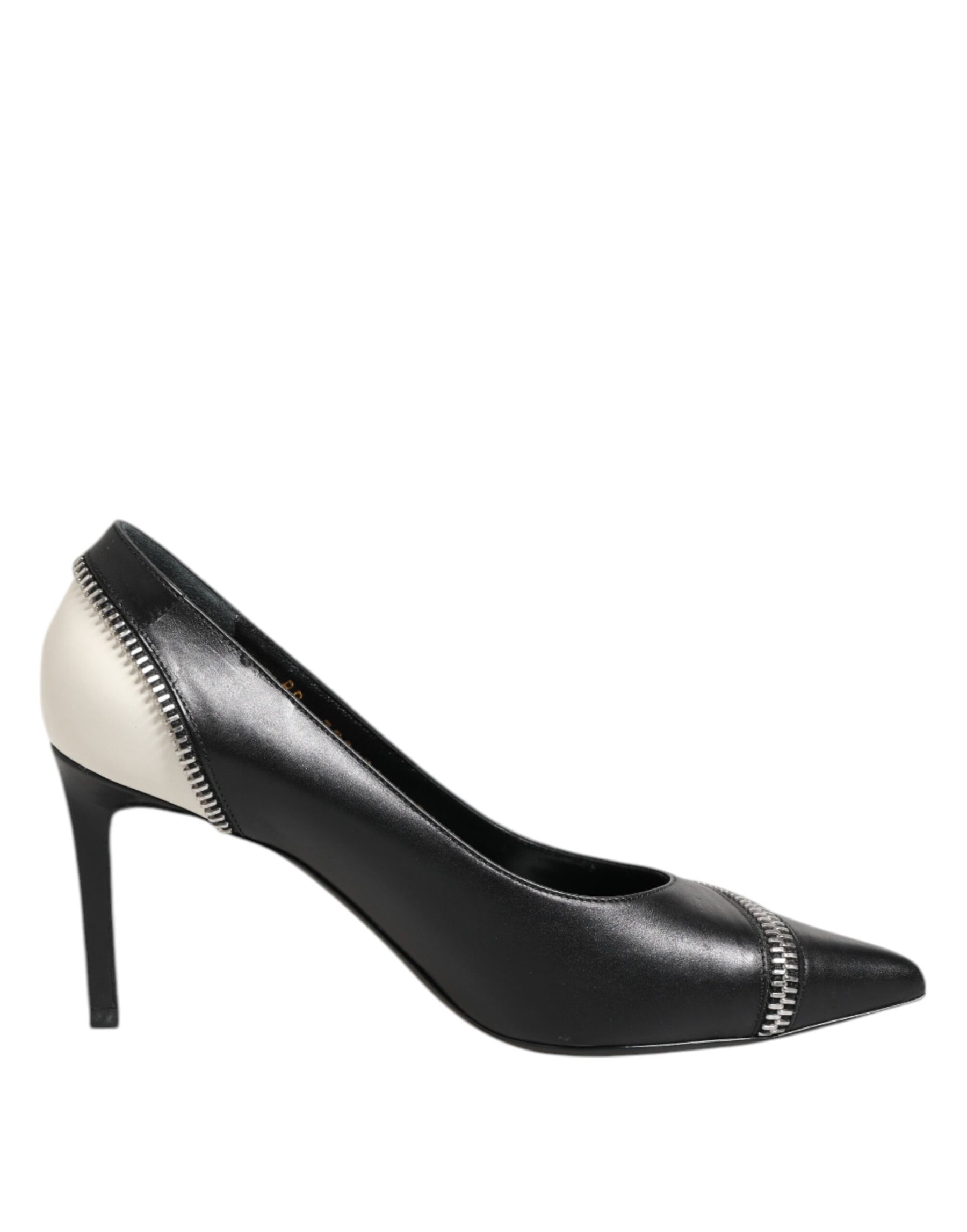 Saint Laurent White Black Leather Pointed Toe Heels Shoes | Regal Royce