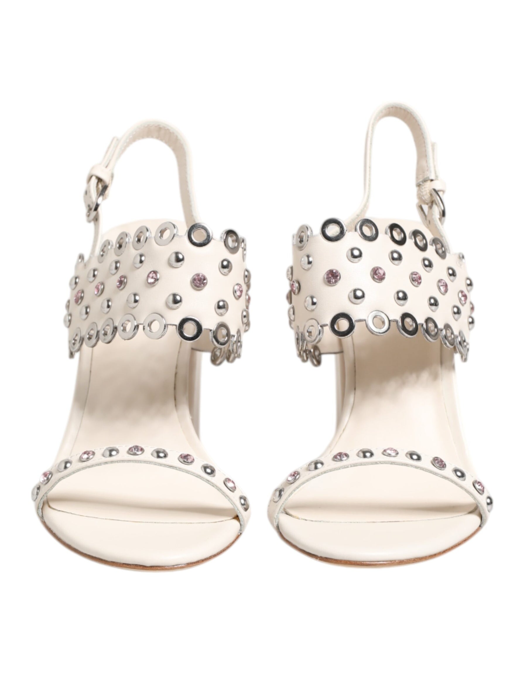 ASH White Block Heeled Studded Quarter Strap Sandals Shoes | Regal Royce