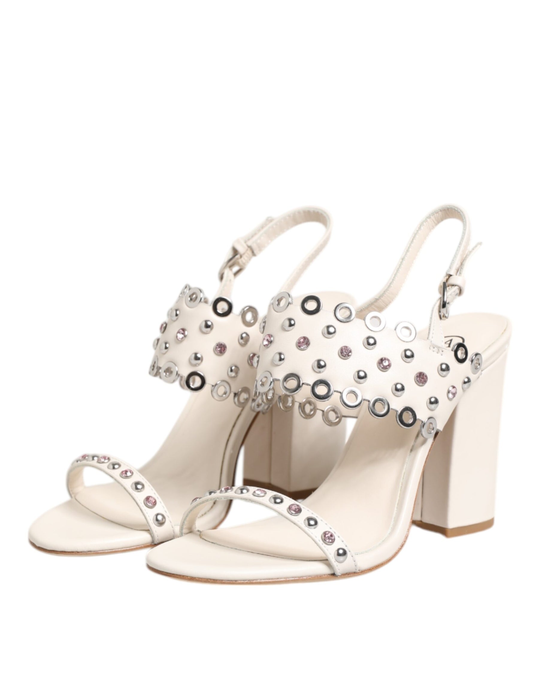 ASH White Block Heeled Studded Quarter Strap Sandals Shoes | Regal Royce