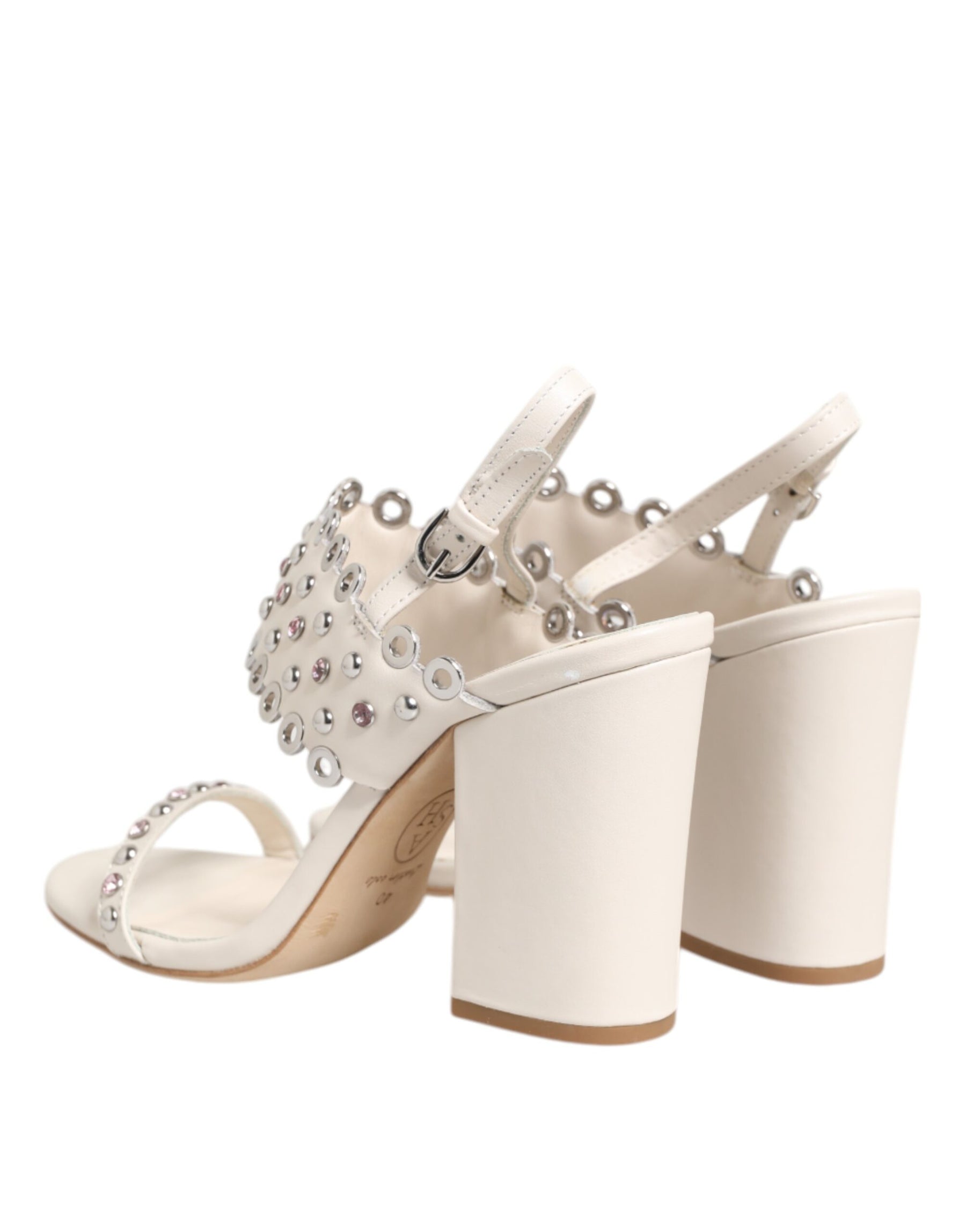 ASH White Block Heeled Studded Quarter Strap Sandals Shoes | Regal Royce