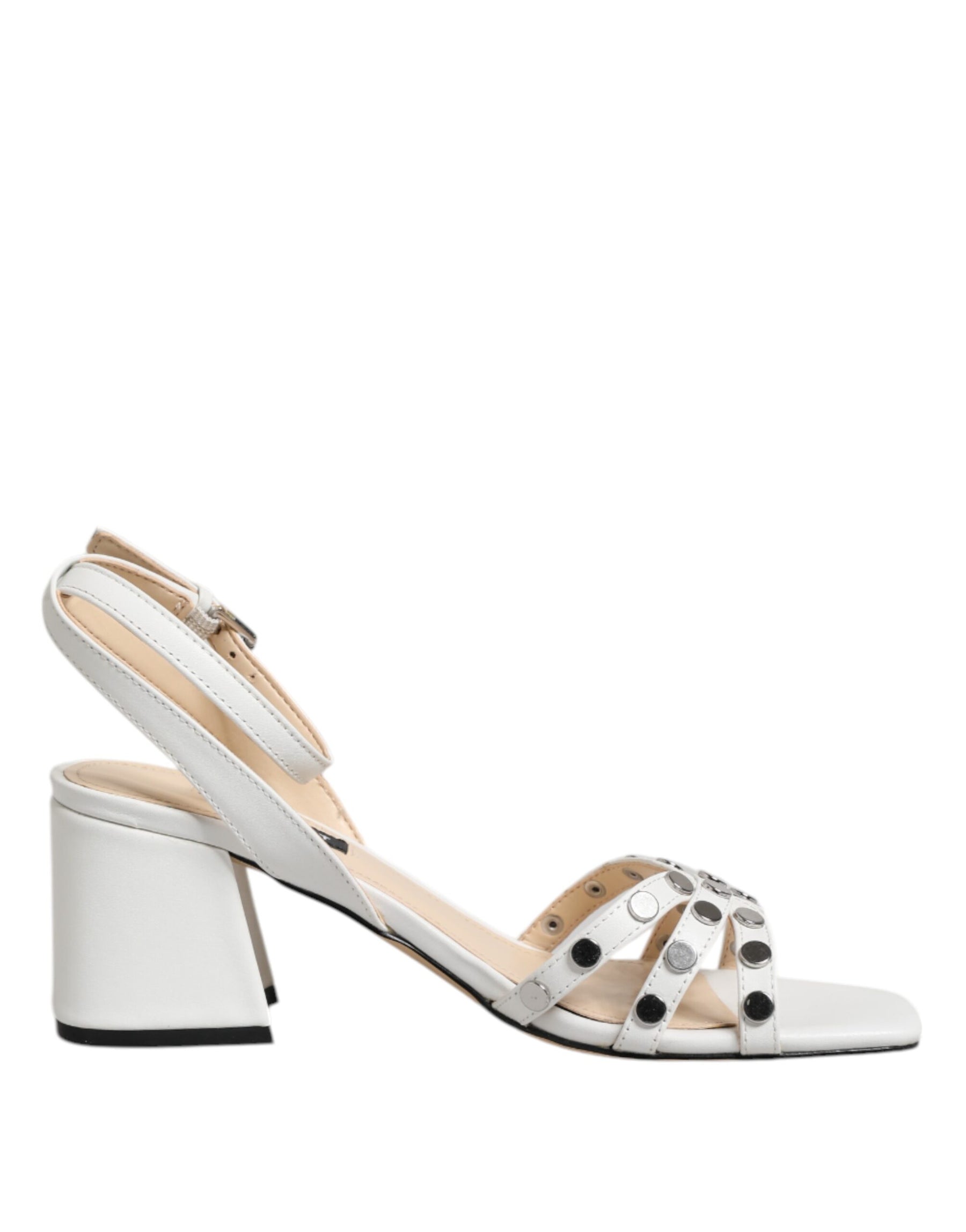 Nine West White Block Heeled Studded Wrap Strap Sandals Shoes | Regal Royce