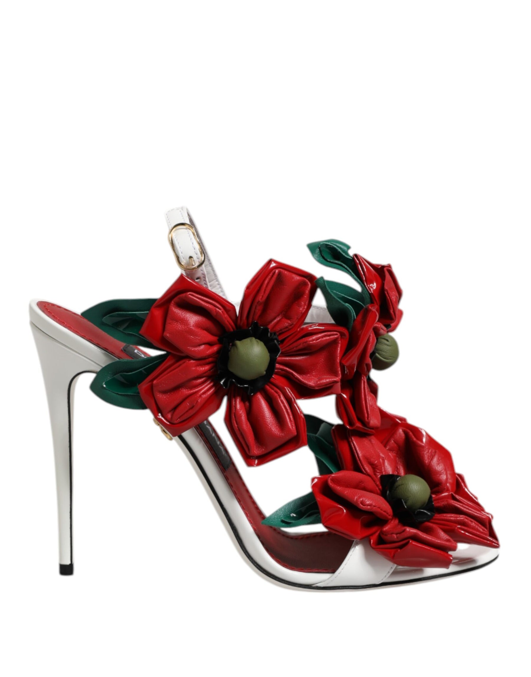 Dolce & Gabbana White Leather Floral Detailing Sandals Shoes | Regal Royce