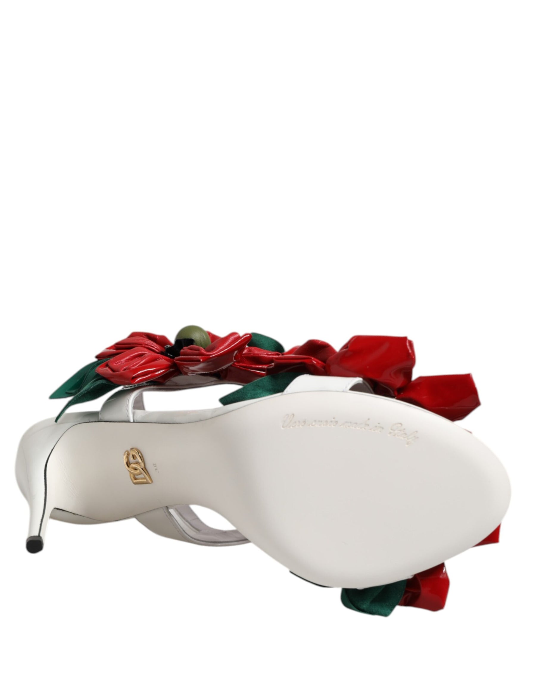 Dolce & Gabbana White Leather Floral Detailing Sandals Shoes | Regal Royce