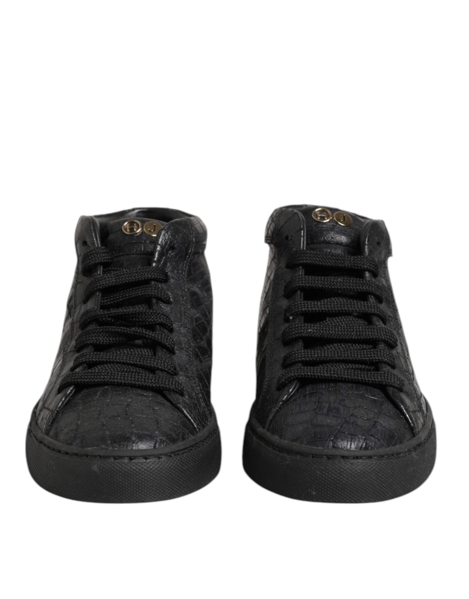 HIDE & JACK Black Leather Lace Up Mid Top Sneakers Shoes | Regal Royce