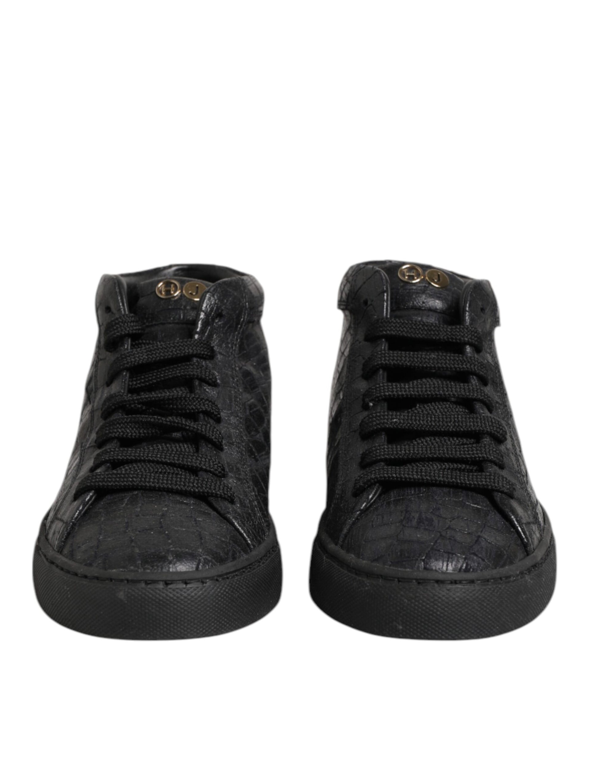 HIDE & JACK Black Leather Lace Up Mid Top Sneakers Shoes