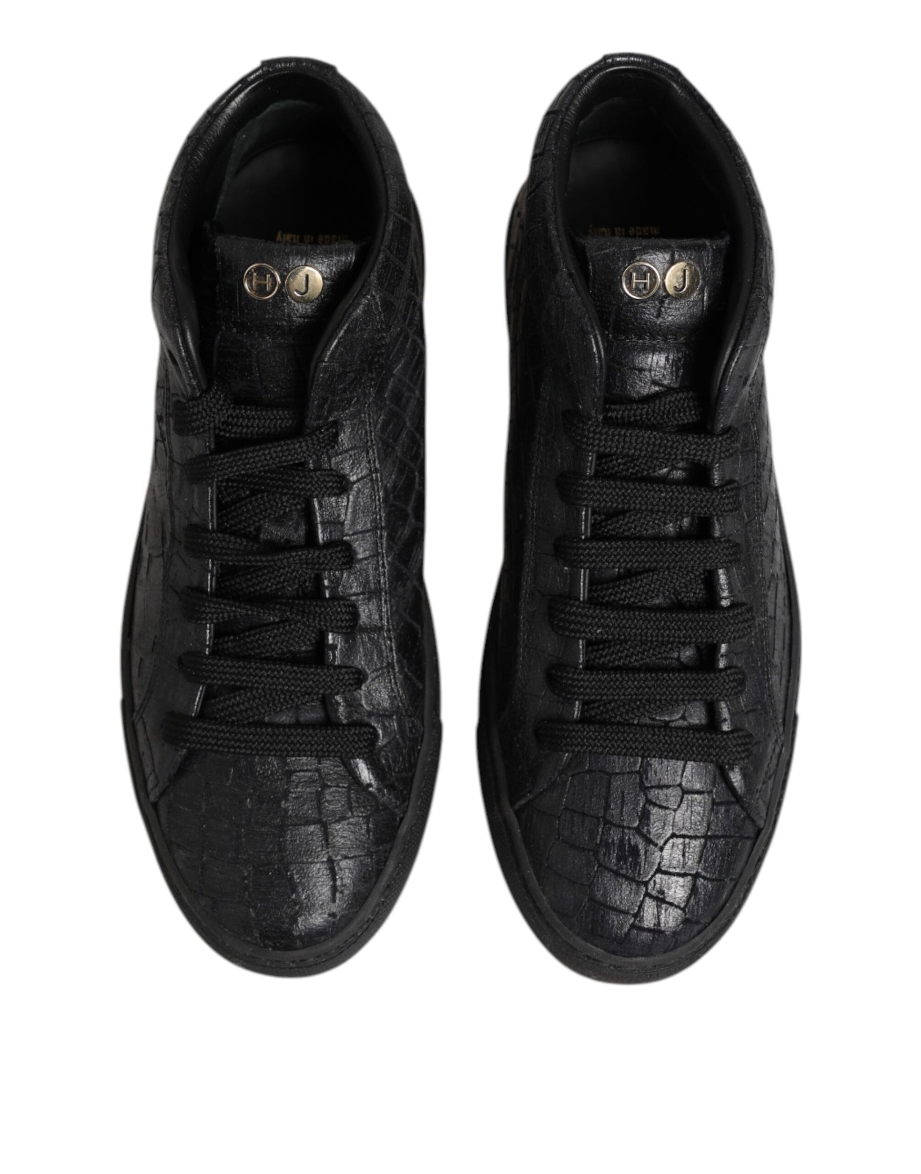 HIDE & JACK Black Leather Lace Up Mid Top Sneakers Shoes | Regal Royce