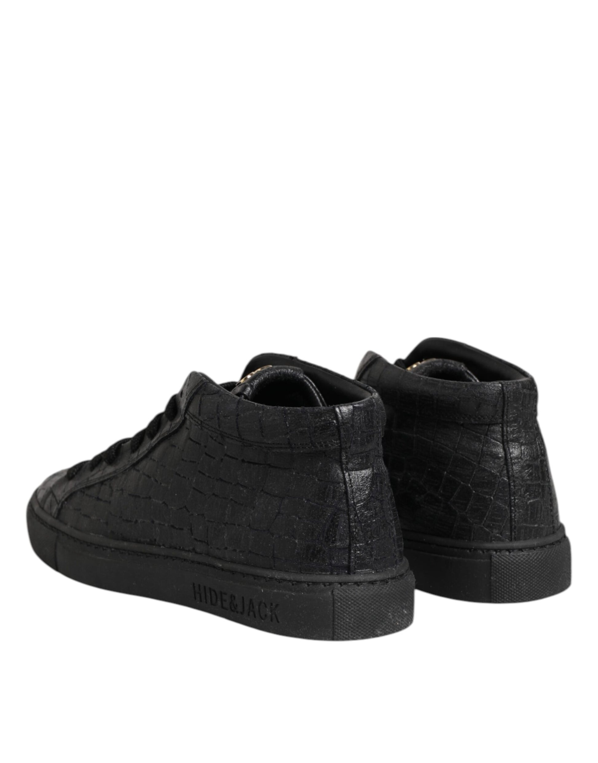 HIDE & JACK Black Leather Lace Up Mid Top Sneakers Shoes