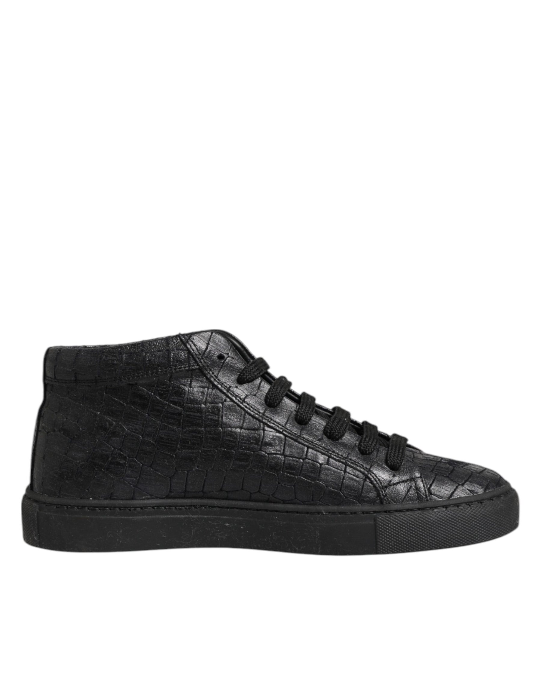 HIDE & JACK Black Leather Lace Up Mid Top Sneakers Shoes | Regal Royce