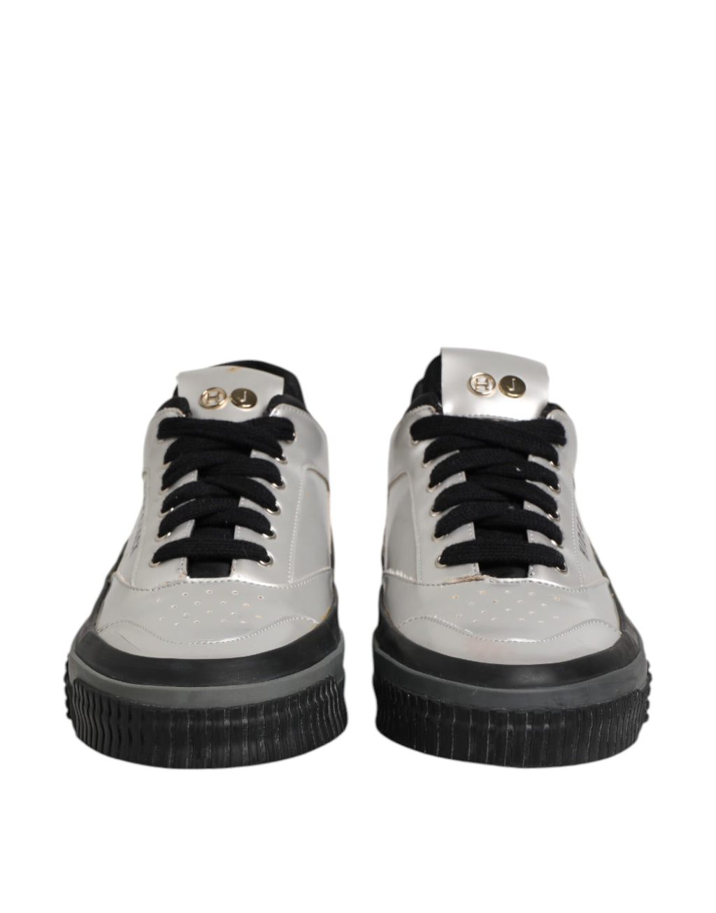 HIDE & JACK Silver Leather Lace Up Low Top Sneakers Shoes