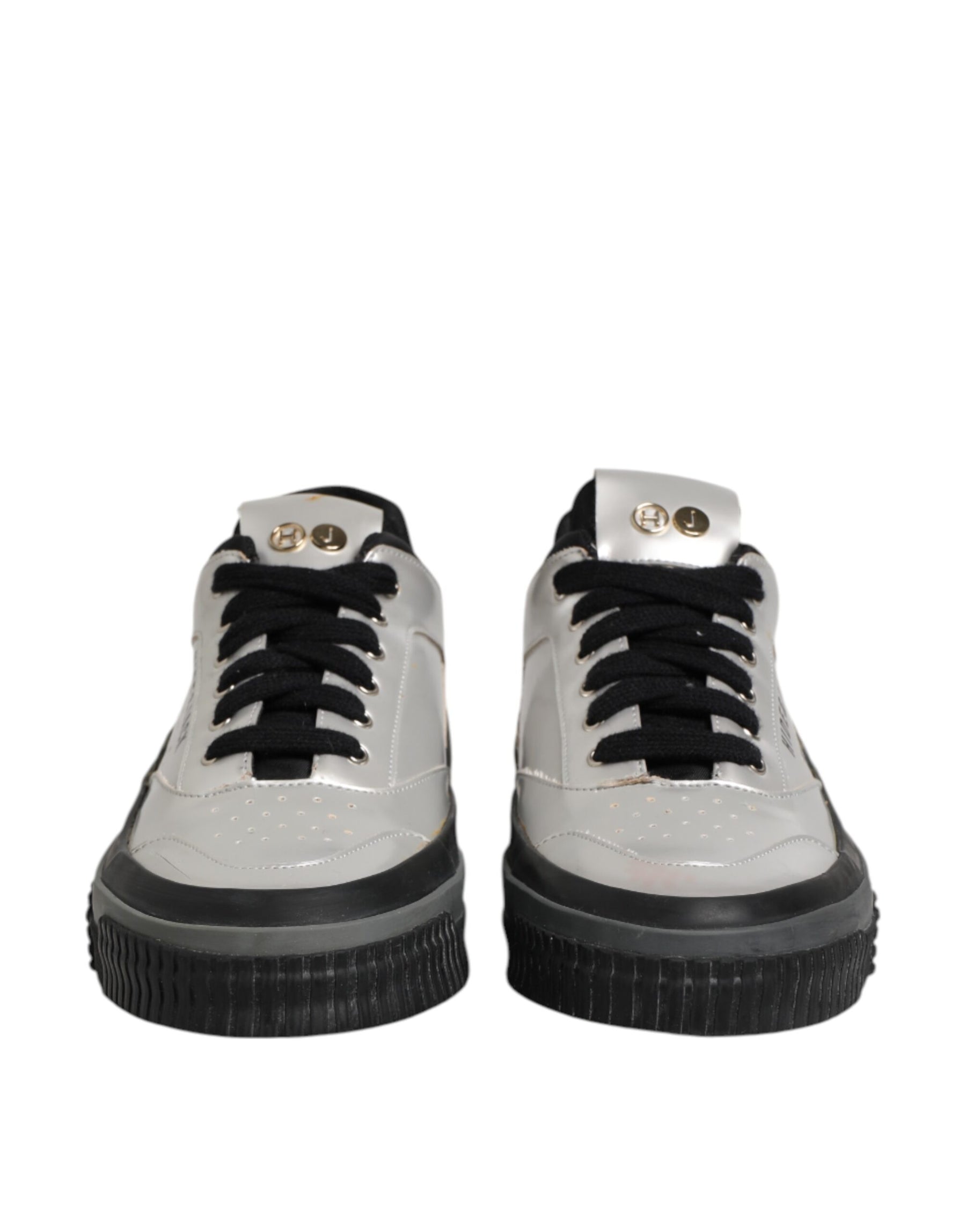 HIDE & JACK Silver Leather Lace Up Low Top Sneakers Shoes | Regal Royce