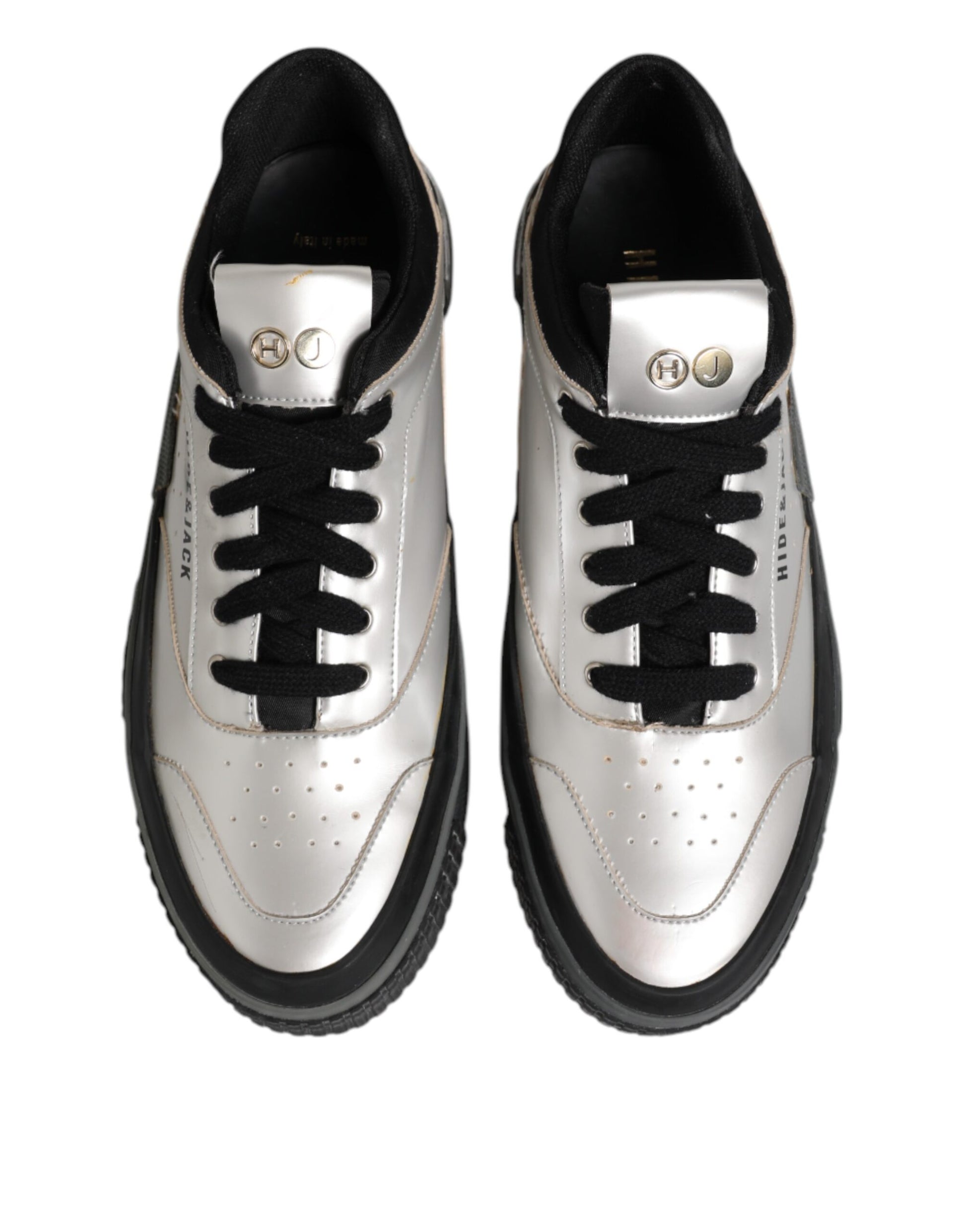 HIDE & JACK Silver Leather Lace Up Low Top Sneakers Shoes