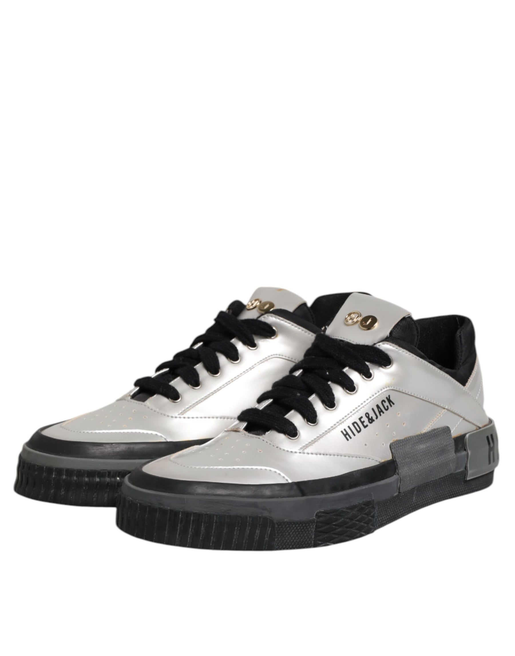 HIDE & JACK Silver Leather Lace Up Low Top Sneakers Shoes | Regal Royce