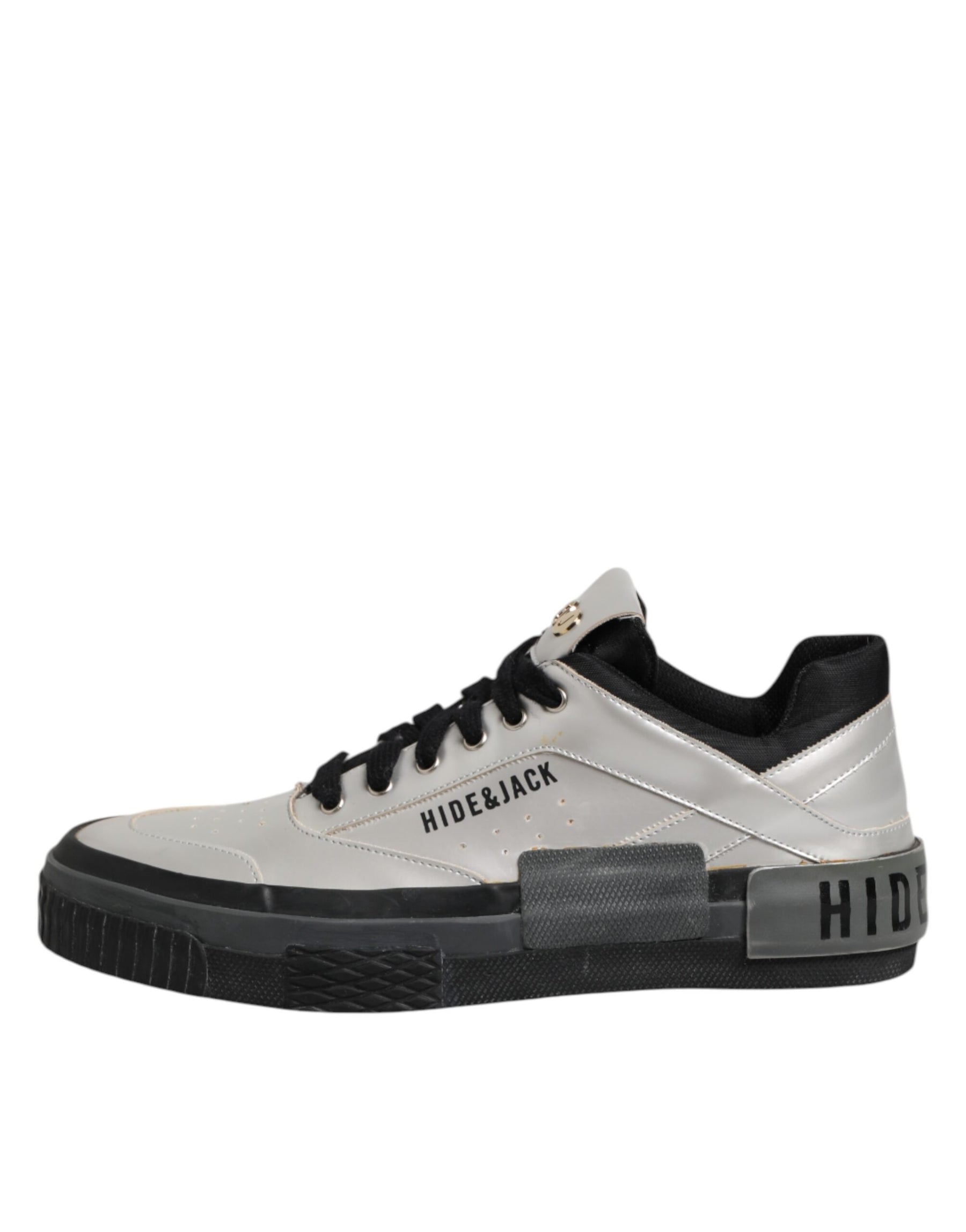 HIDE & JACK Silver Leather Lace Up Low Top Sneakers Shoes | Regal Royce