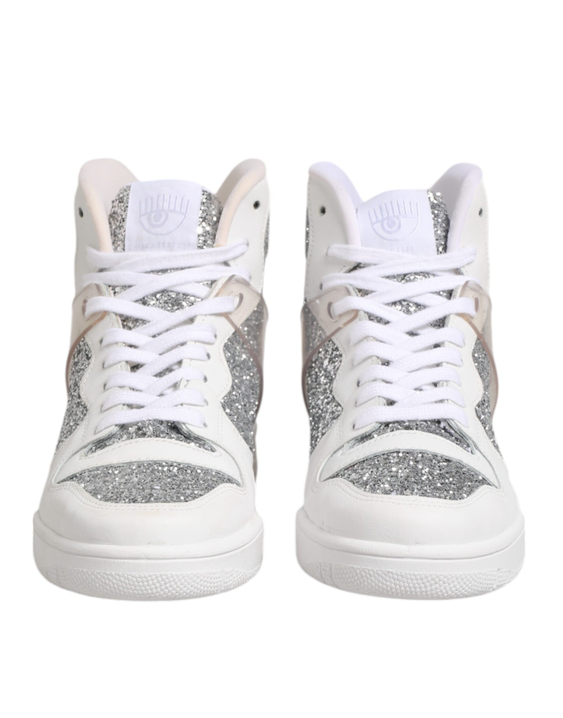 Chiara Ferragni White Silver High Top Women Sneakers Shoes | Regal Royce