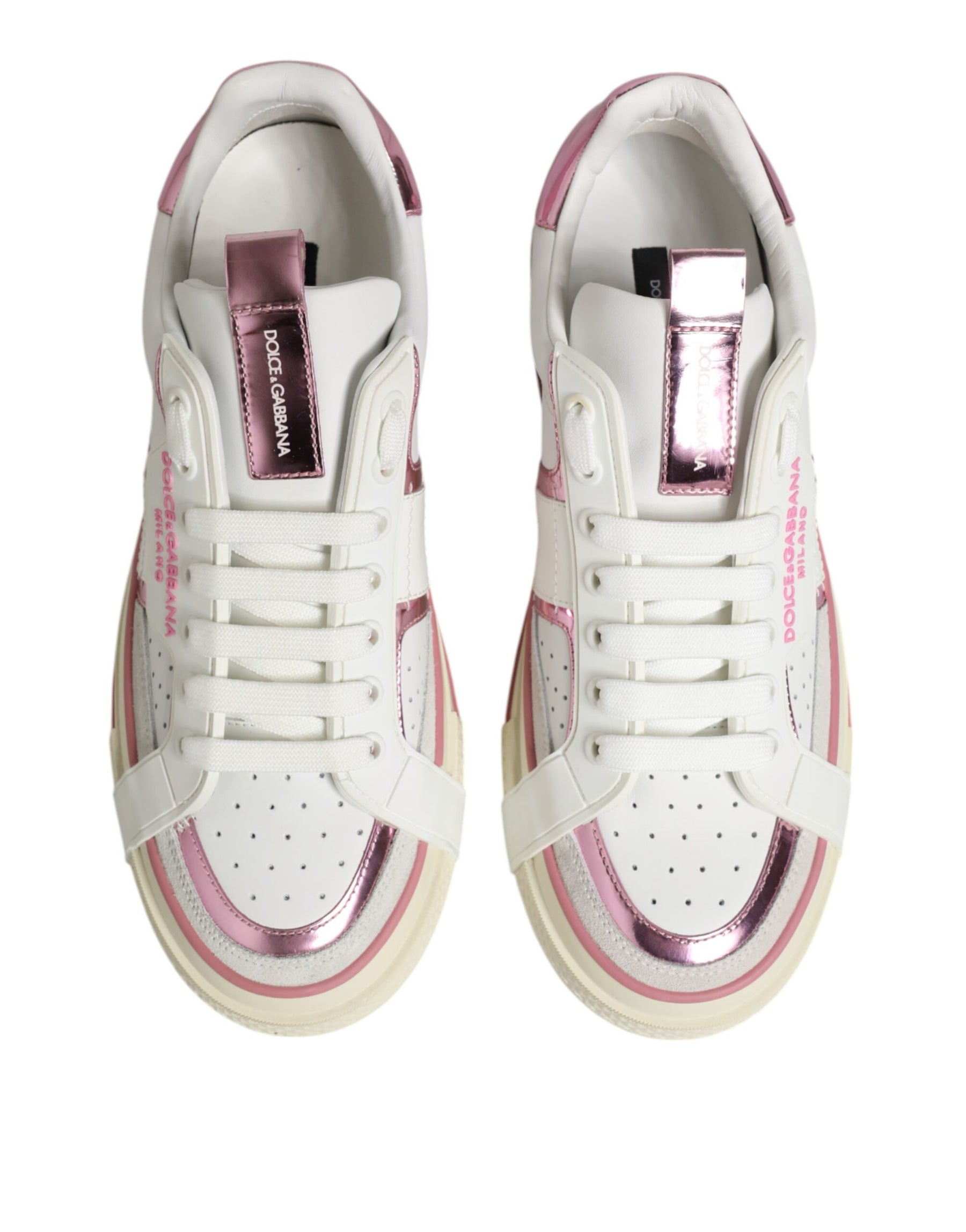 Dolce & Gabbana White Leather DG Logo Low Top Sneakers Shoes | Regal Royce