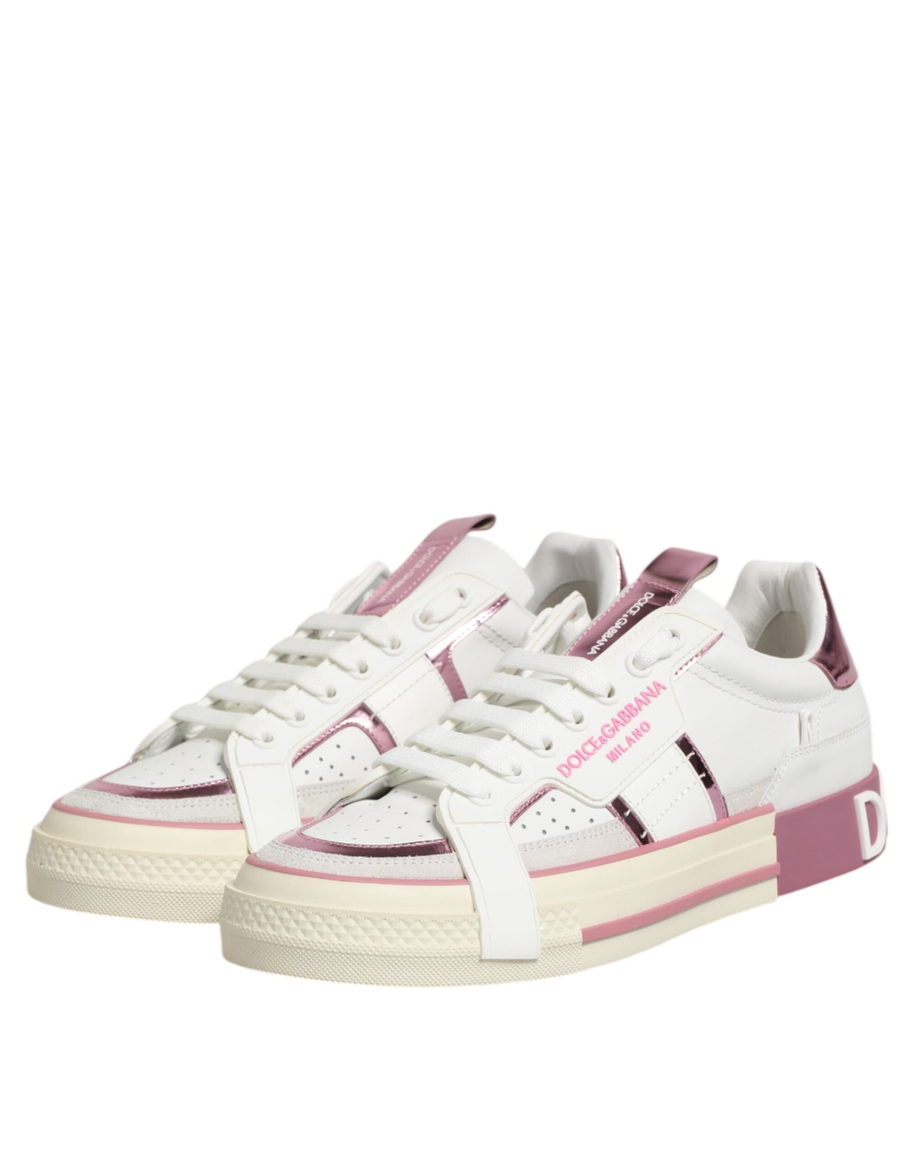 Dolce & Gabbana White Leather DG Logo Low Top Sneakers Shoes | Regal Royce