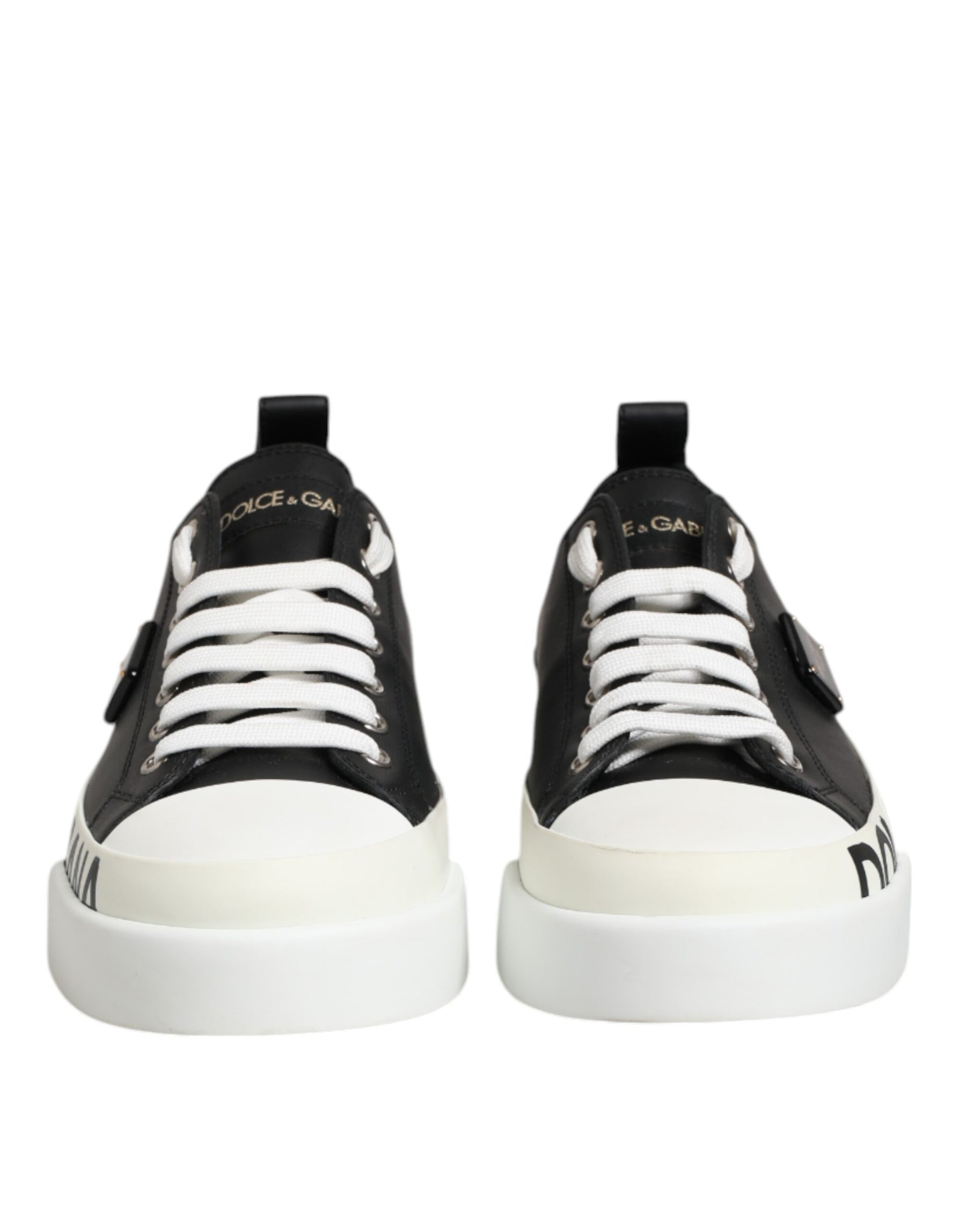 Dolce & Gabbana Black White Leather Low Top Sneakers Shoes | Regal Royce